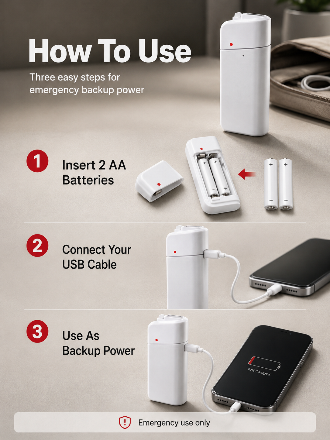 ⚡ Portable Emergency AA Battery USB Phone Charger – Instant Off-Grid Backup 🔋