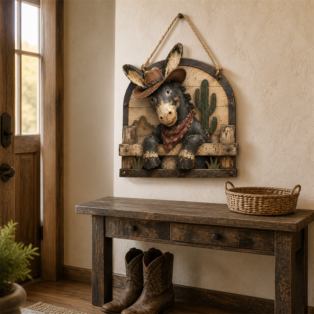 🤠 Rustic Cowboy Donkey 3D Wall Art – Farmhouse Country Hanging Decor 🫏