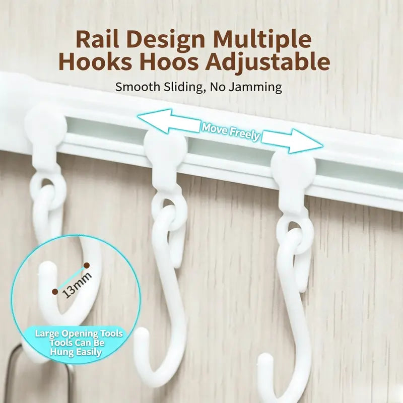 🪝 No Drill Cabinet Door Sliding Rail Organizer 30cm with 10 Adjustable Hooks 🚪