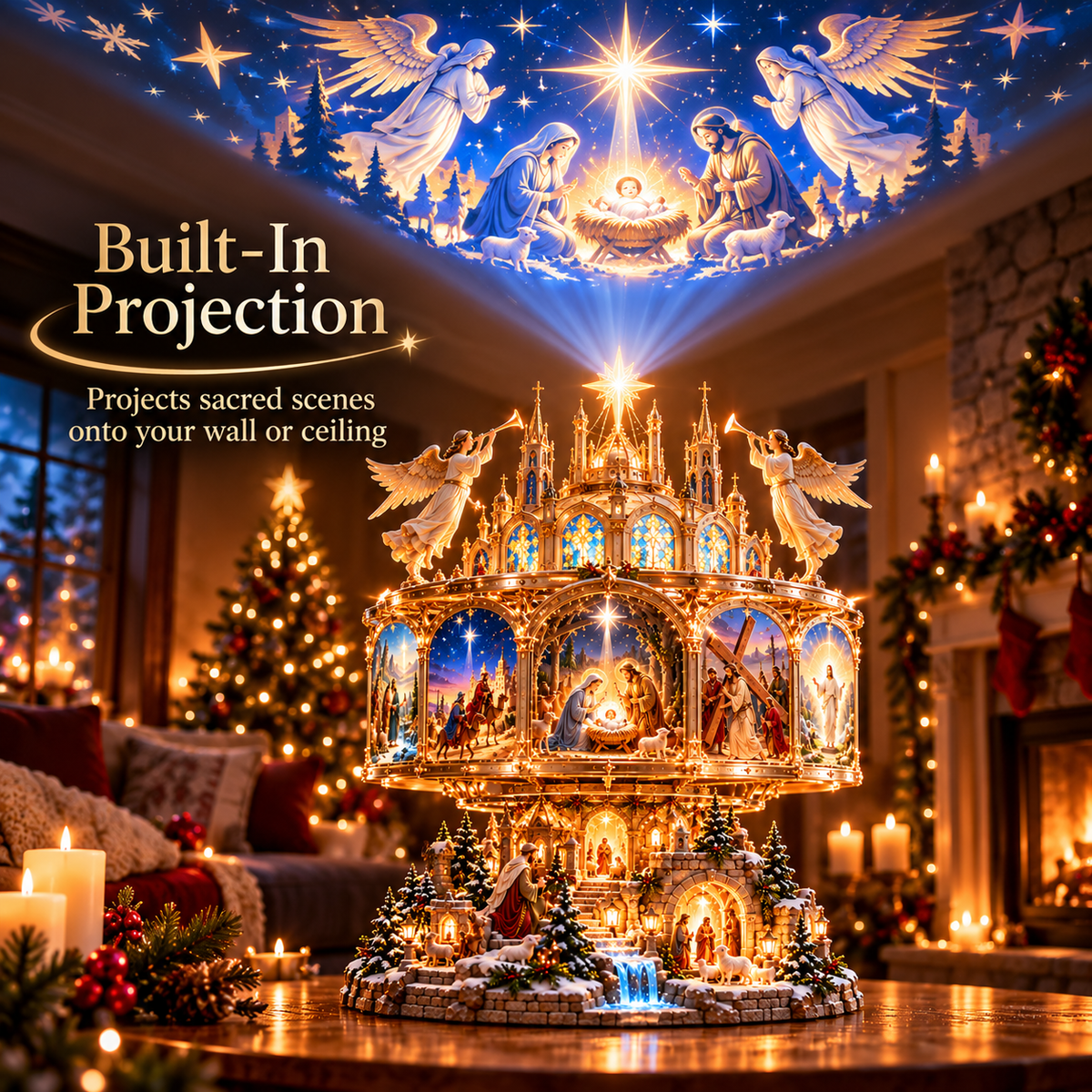 🔥 LAST DAY 49% OFF ✝️ Journey of Faith™ – 360° Rotating Lighted Nativity Display
