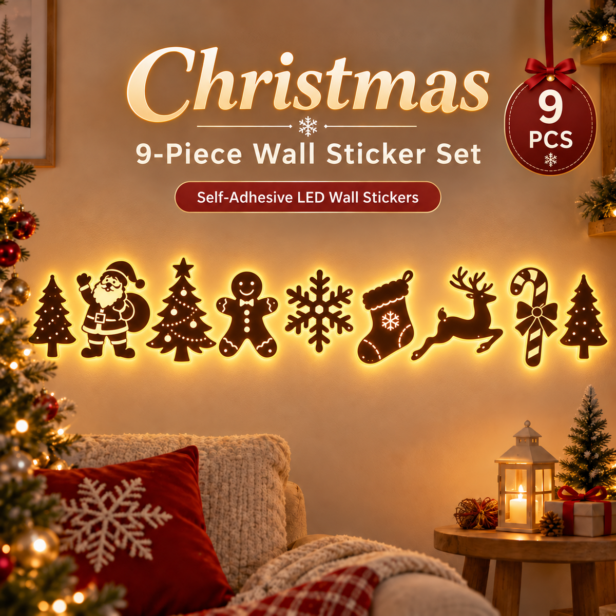 ✨ Illuminated Santa & Reindeer Silhouette LED Christmas Wall Light 🦌