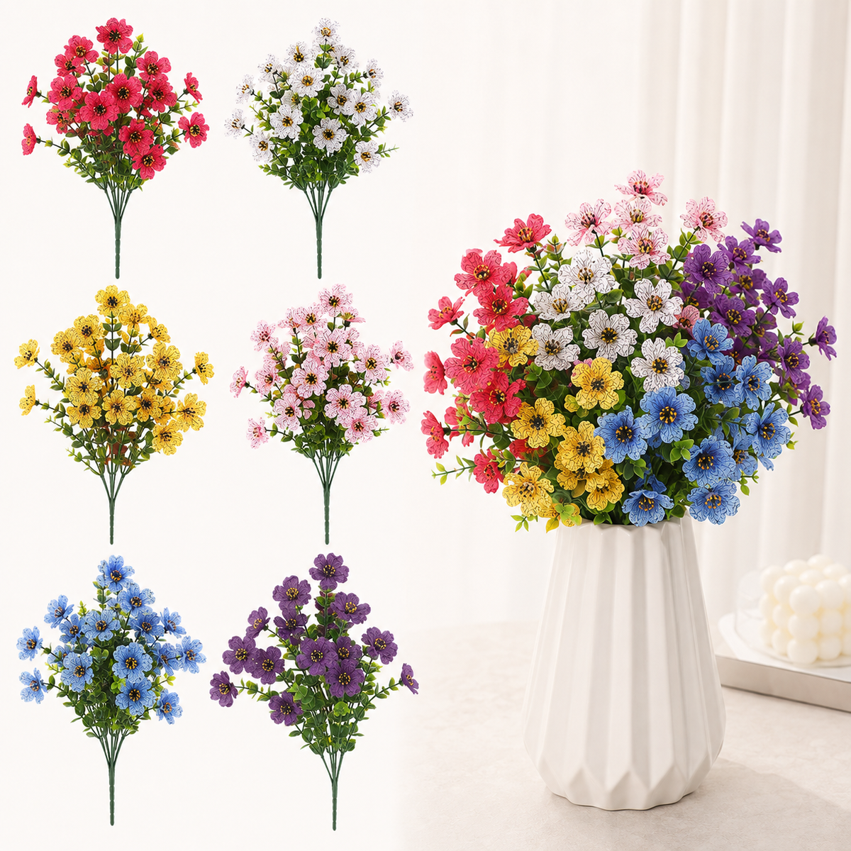 🍂 UV-Resistant Autumn Artificial Flowers – Multicolor Outdoor Fall Blooms 🌾
