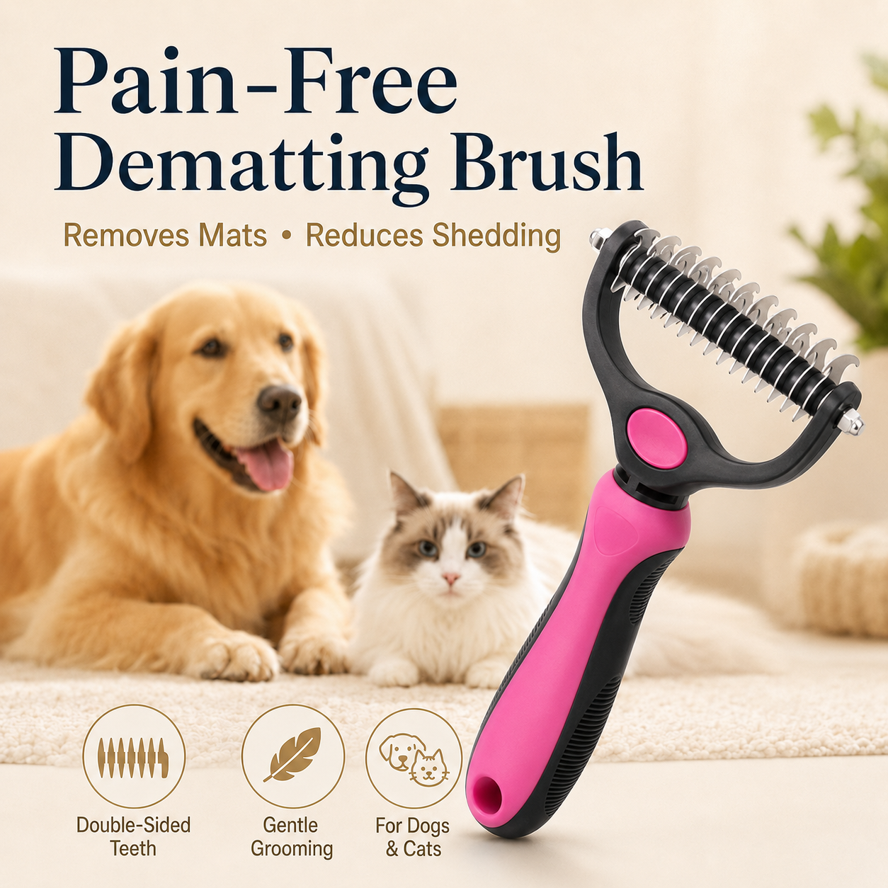 π₯ 2-in-1 Pet Undercoat Rake - Say Goodbye to Mats! π