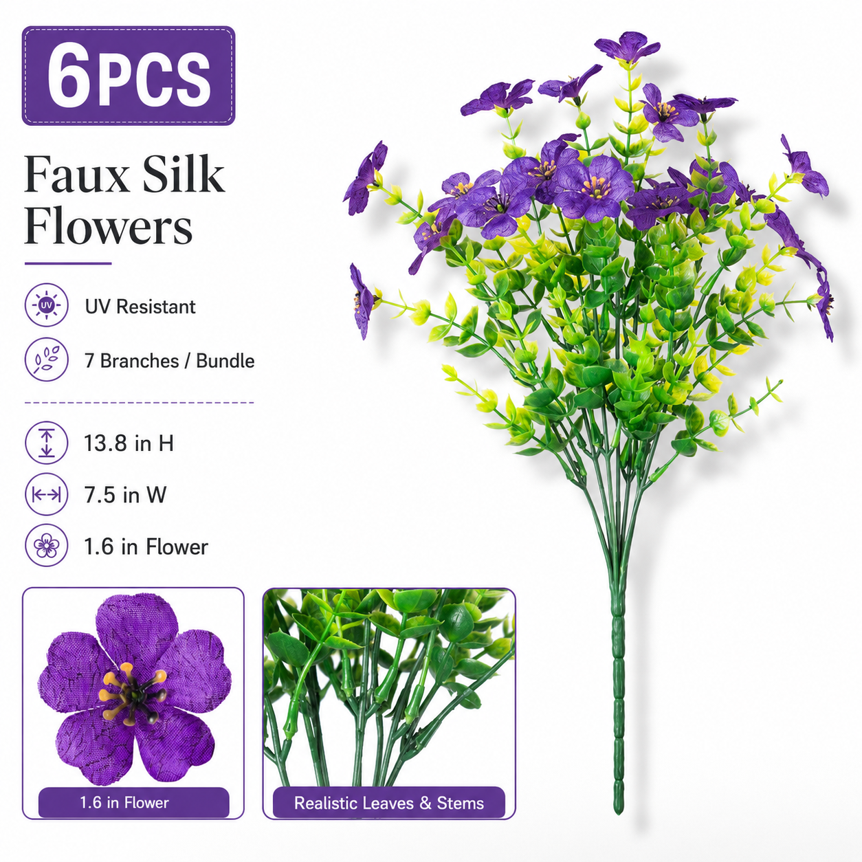 🌸 6PCS Faux Silk Flowers 🌿 Instantly Upgrade Your Space | UV Resistant Home Decor ✨