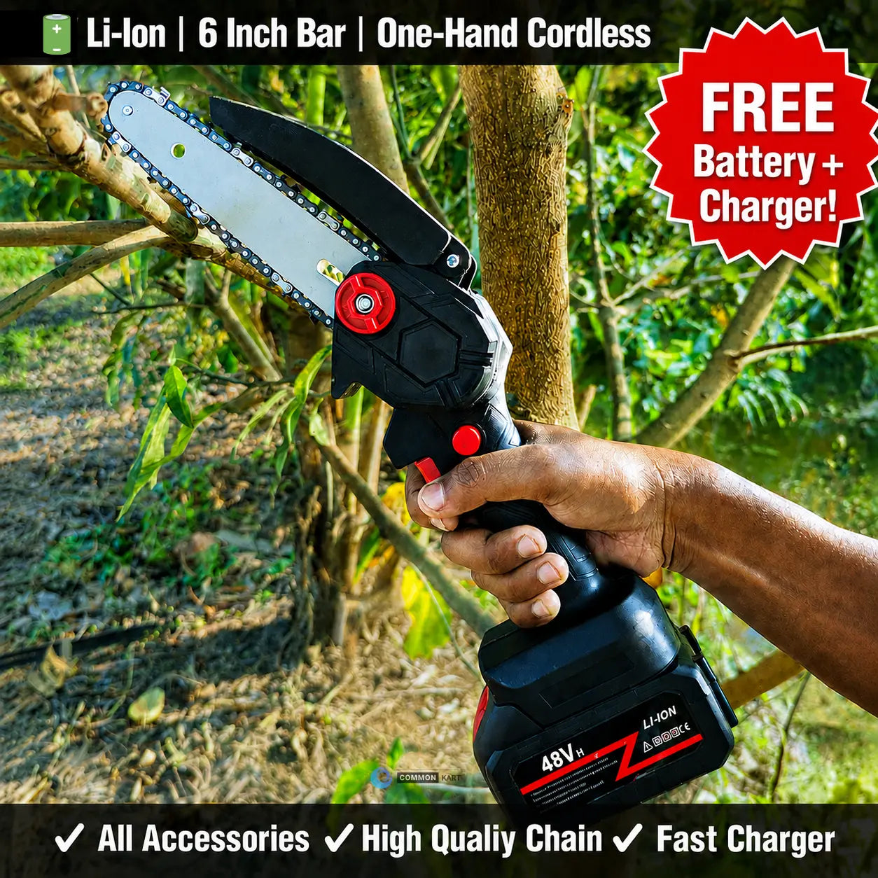 🔥Cordless Mini Chainsaw – Fast One-Hand Cutting for Yard & Garden