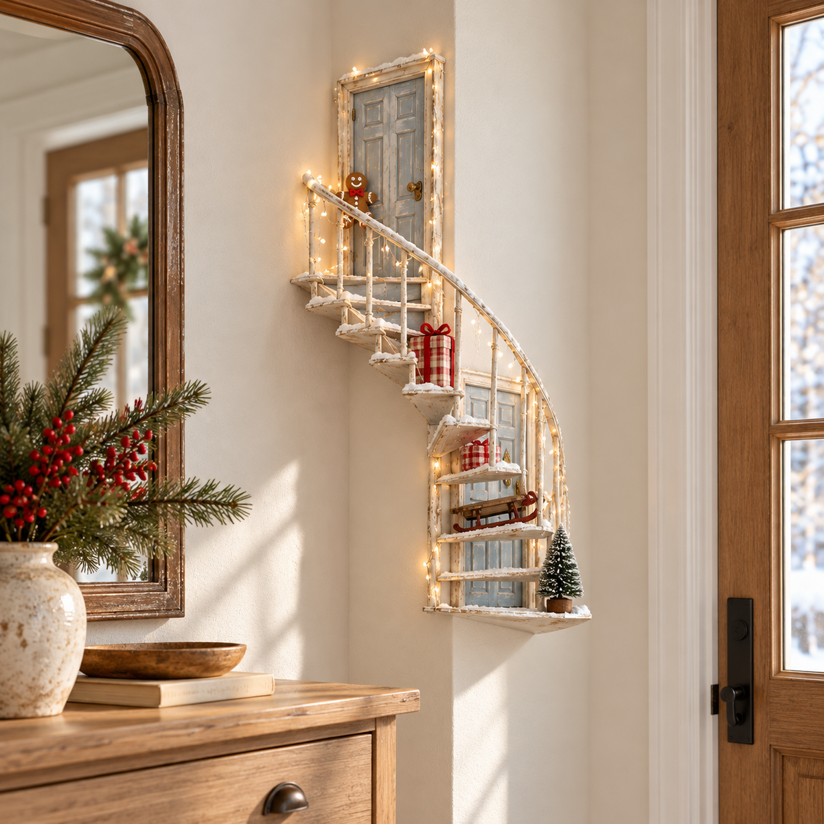 Lighted Winter Fairy Door Staircase Wall Decor 🧚♀️❄️ – Enchanted Christmas Wall Art