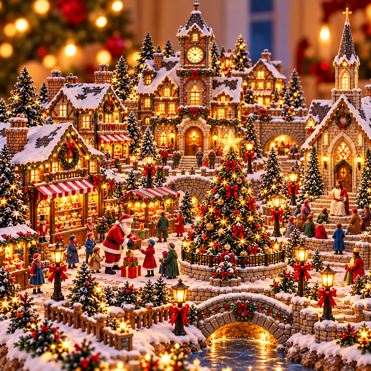 Christmas Village Lighting Night ✨🎄 – Lighted Holiday Scene with Jesus & Santa Claus ✝️🎅