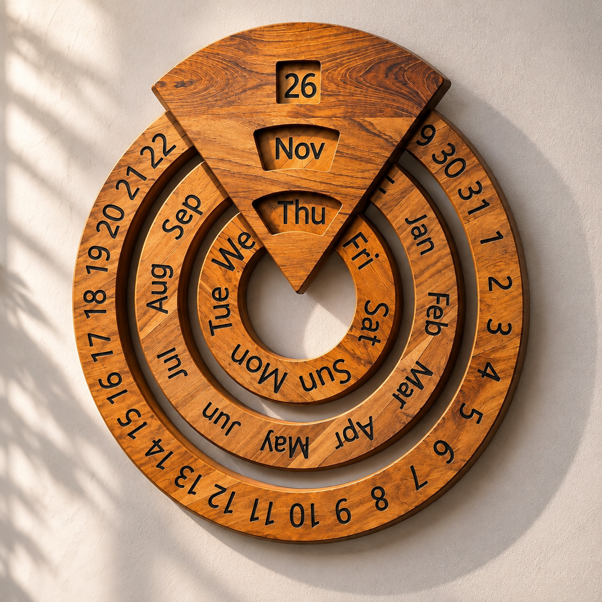 🪵 Vintage Wooden Perpetual Desk Calendar with Rotating Circular Date Display 🗓️