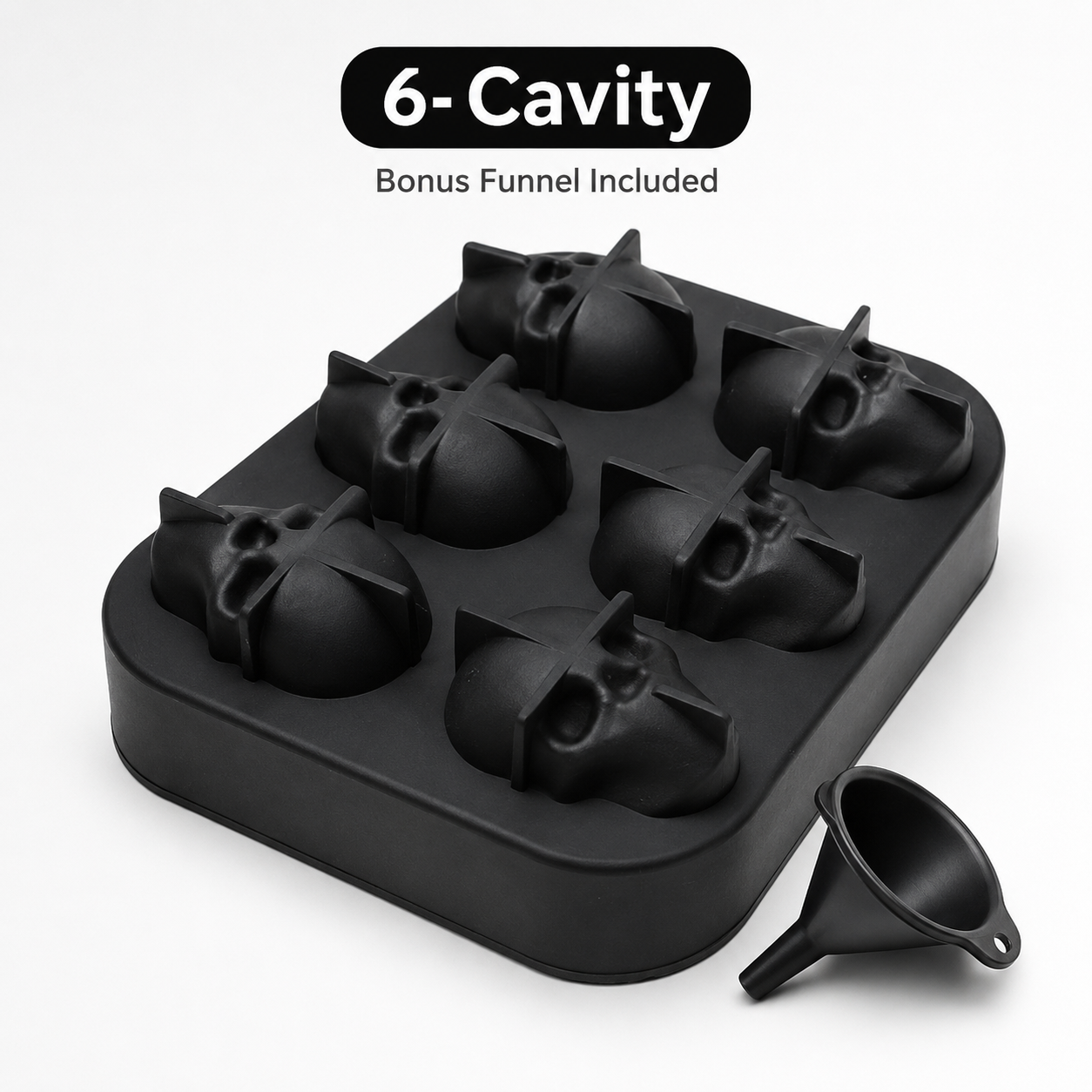 💀 6 Cavity 3D Skull Silicone Ice Cube Mold Tray Whiskey Cocktail Ice Maker 🥃