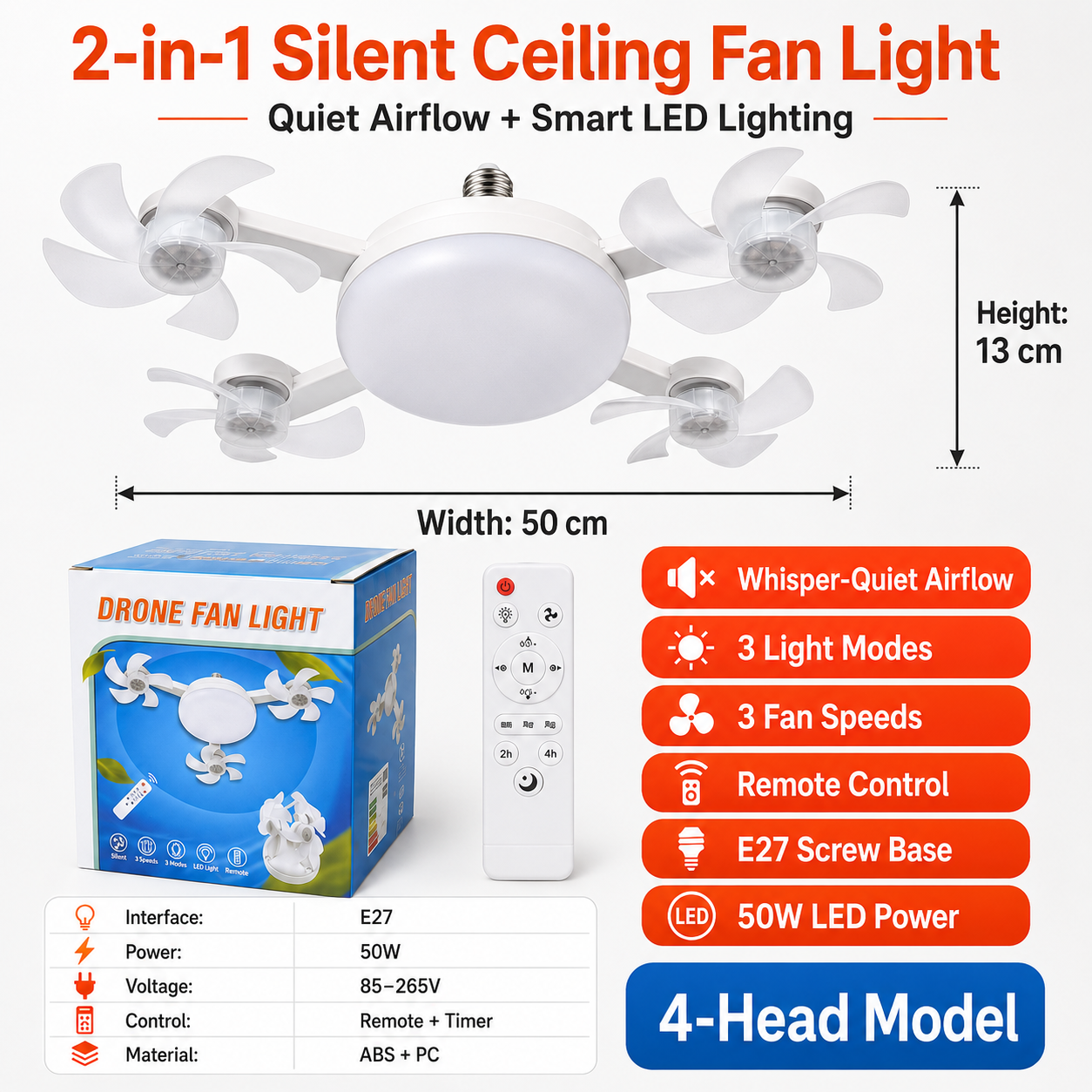 💥 55% OFF | Last Day ⏰ 🌬️ 2-in-1 Silent Ceiling Fan Light – Remote Control LED Fan with Foldable Blades & Timer 💡