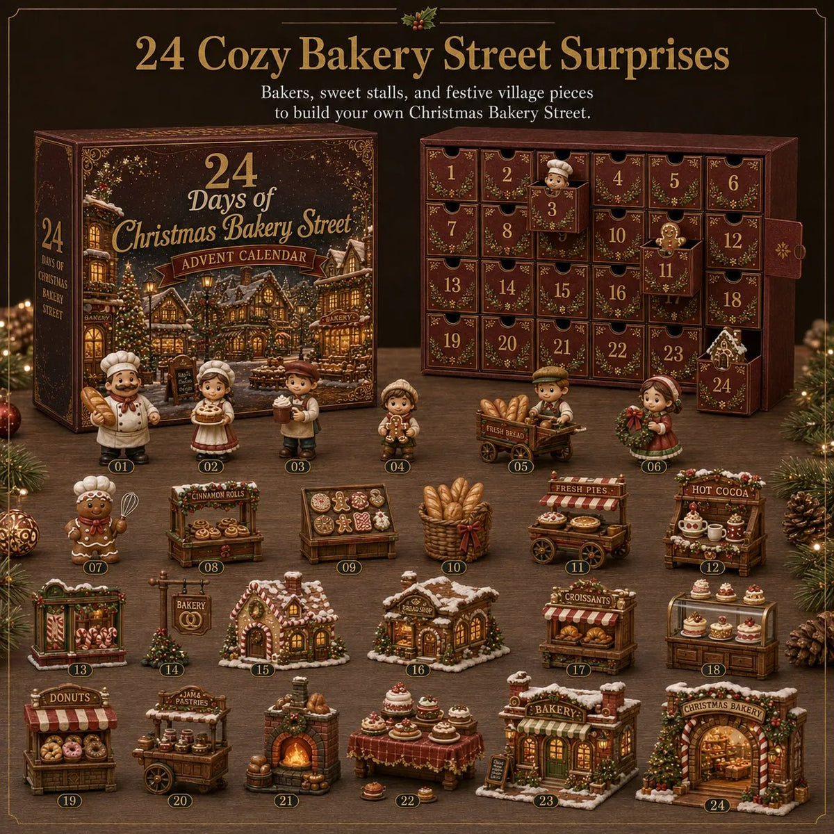 🎄 24 Days of Christmas Village Friends Advent Calendar – Miniature Holiday Town Set ✨