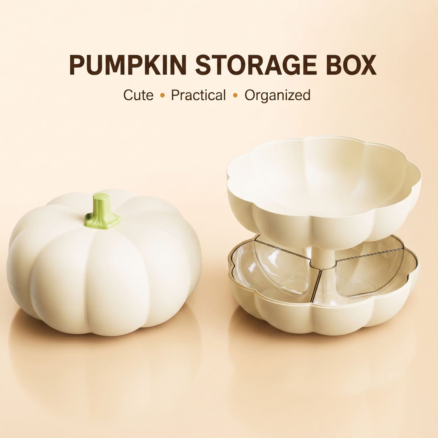 🎃 Pumpkin Shaped Two Tier Divided Snack Box Fruit Candy Storage Organizer 🍱