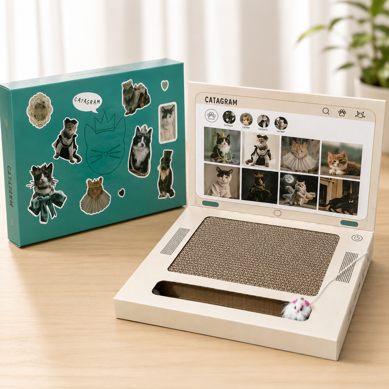 💻 Laptop Cat Scratcher Cardboard Toy with Mouse Ball and DIY Stickers 🐾
