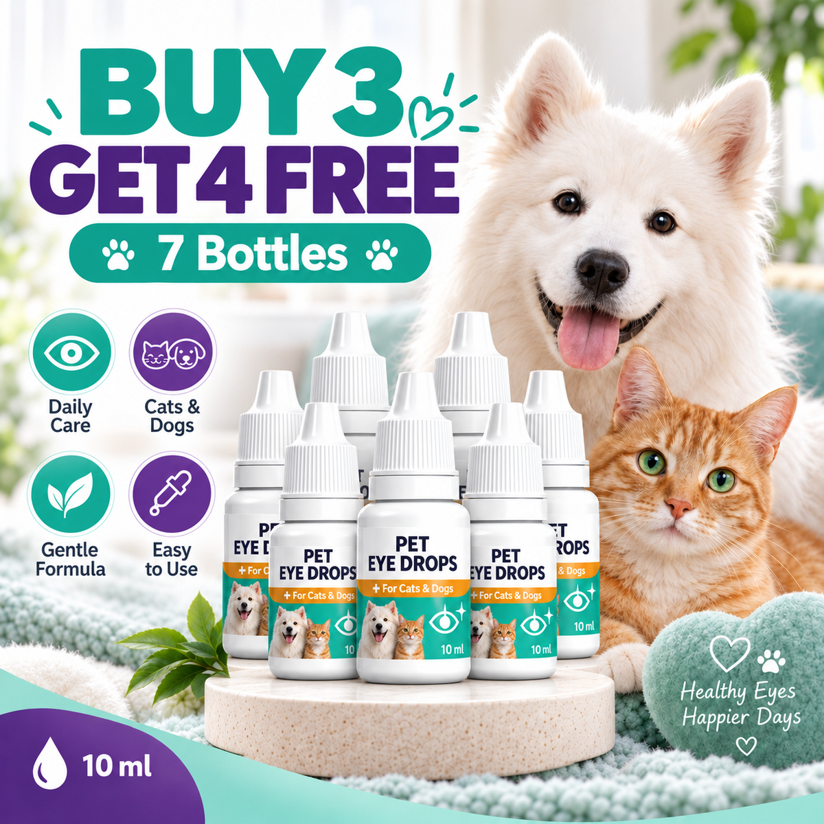 🎁 BUY 1 GET 1 FREE 🐾 Gentle Daily Eye Care Drops for Dogs and Cats 💧
