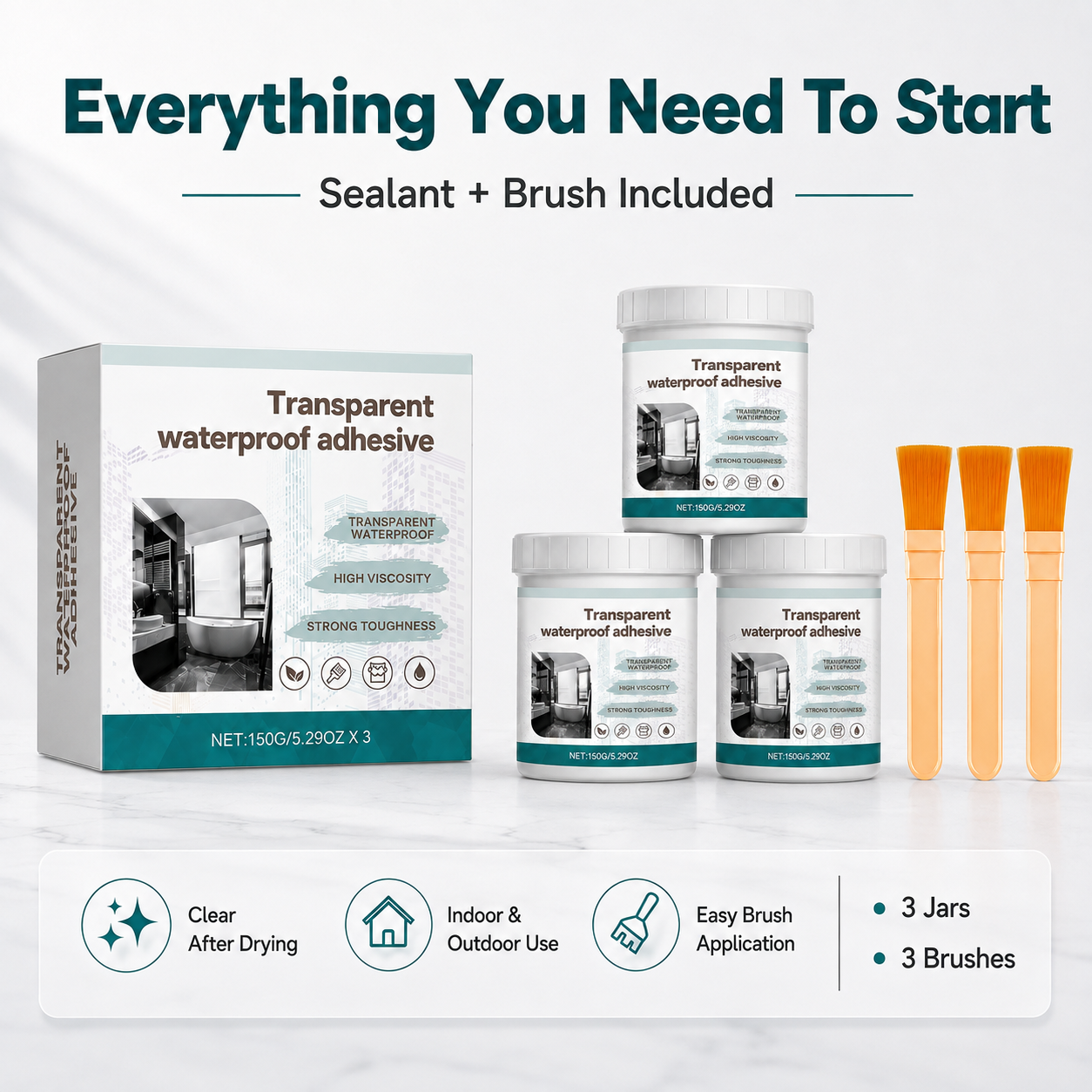 💧 Clear Transparent Waterproof Coating & Brush Sealant Kit 🖌️