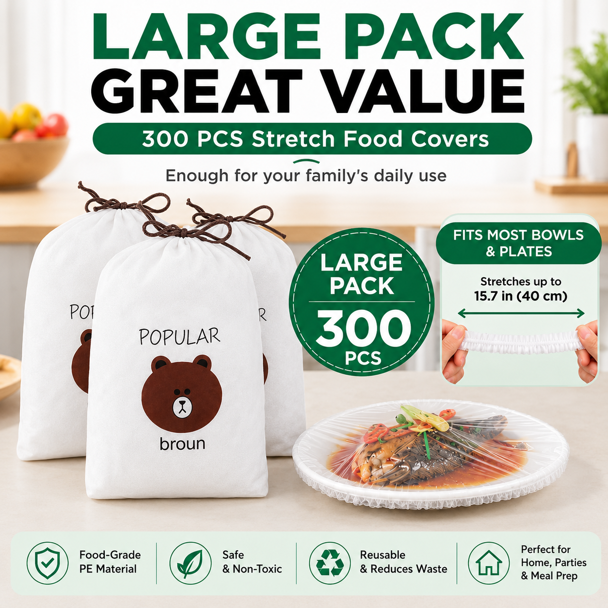🥗 100Pcs Reusable Elastic Food Storage Covers Set 🍉