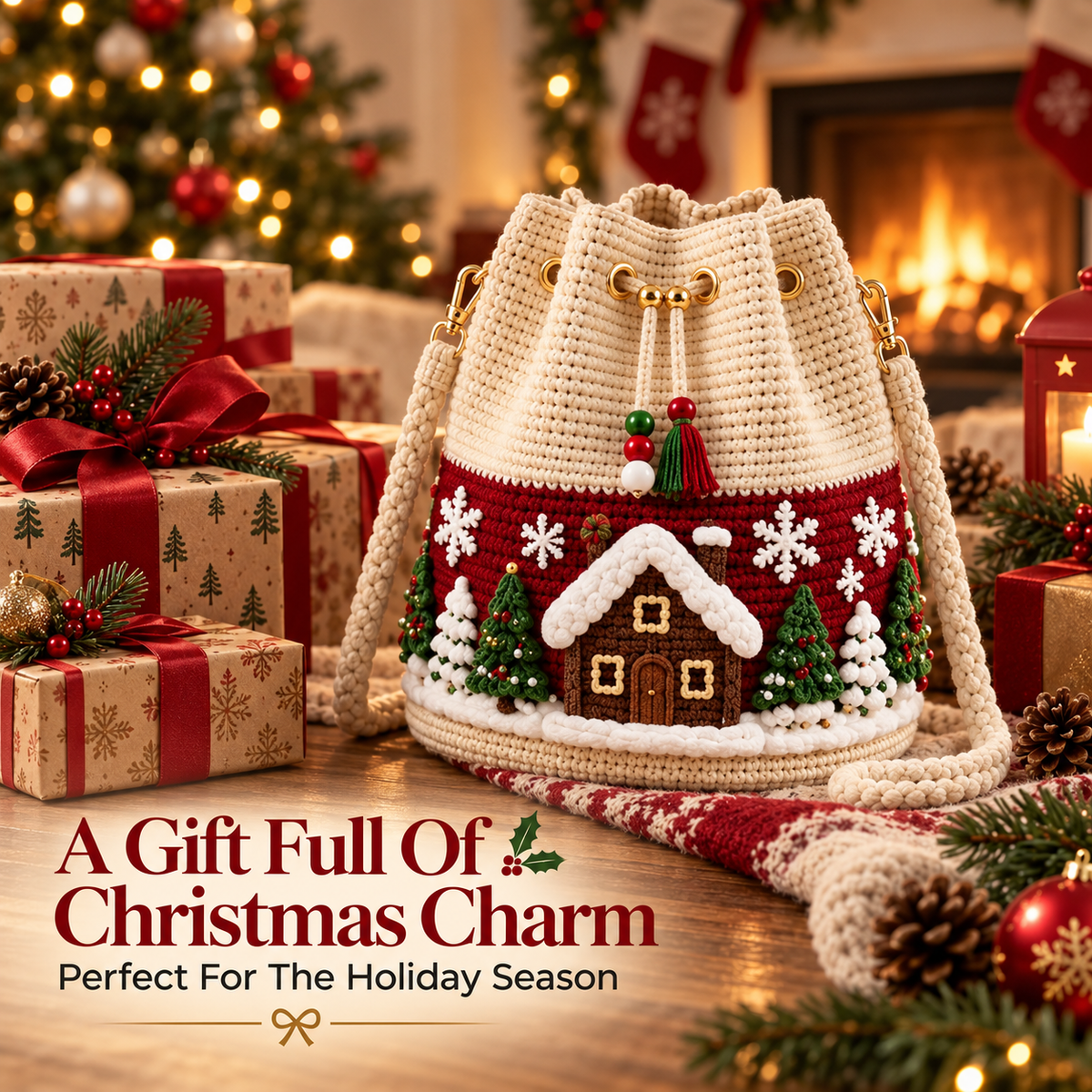 π 50% OFF Christmas Crochet Bucket Bag β¨ Festive Crossbody Holiday Purse