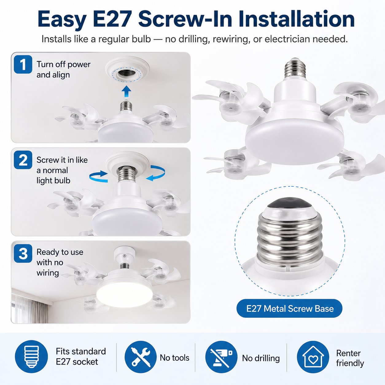 2026 💡 New E27 Socket Ceiling Fan Light
