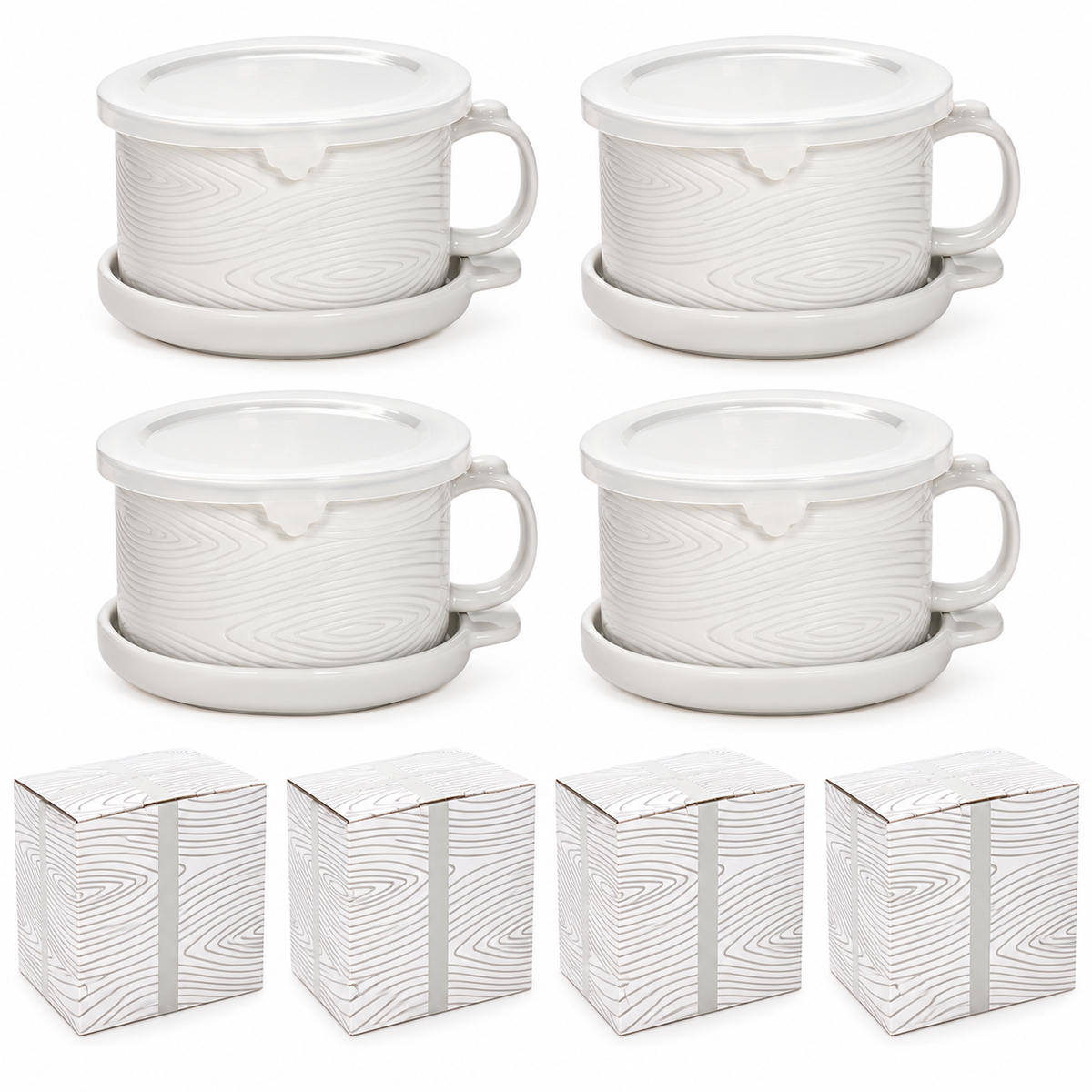 🥣 4-Piece 25-oz Ceramic Soup Mug Meal Sets with Lid-its & Storage Covers 🎁