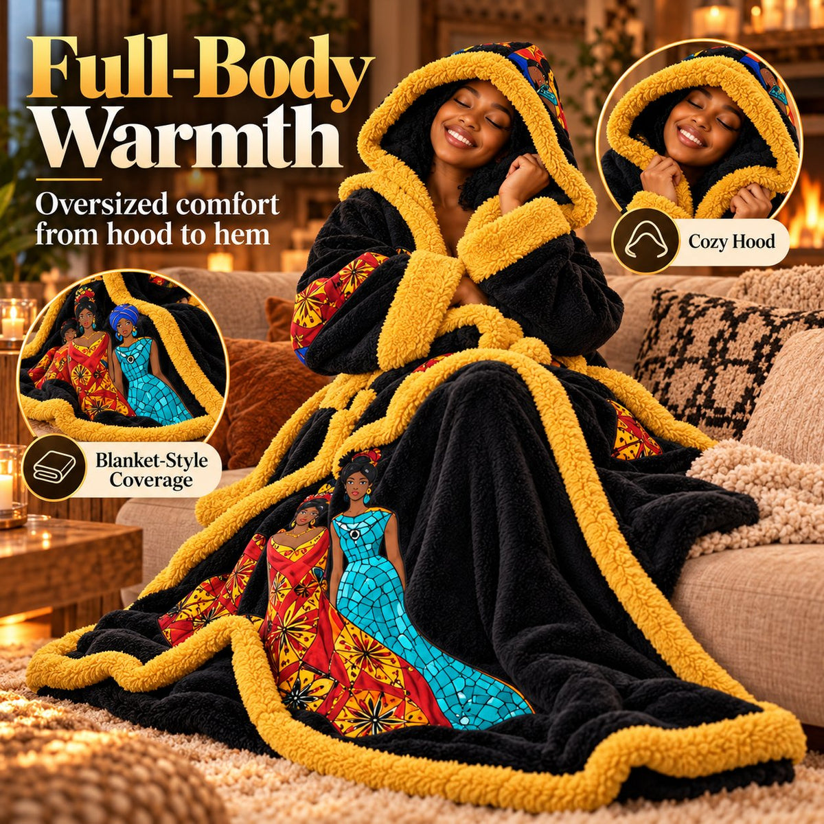 π₯ Heated Wearable Blanket Robe β Ultra-Soft Plush Hooded Bathrobe with Adjustable Heat