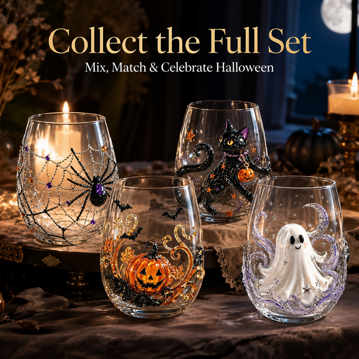 🎃 3D Raised Halloween Stemless Wine Glass 🍷