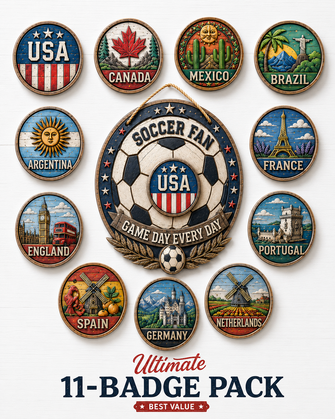 Magnetic Soccer Fan Door Sign with Interchangeable Country Badges β½π§²