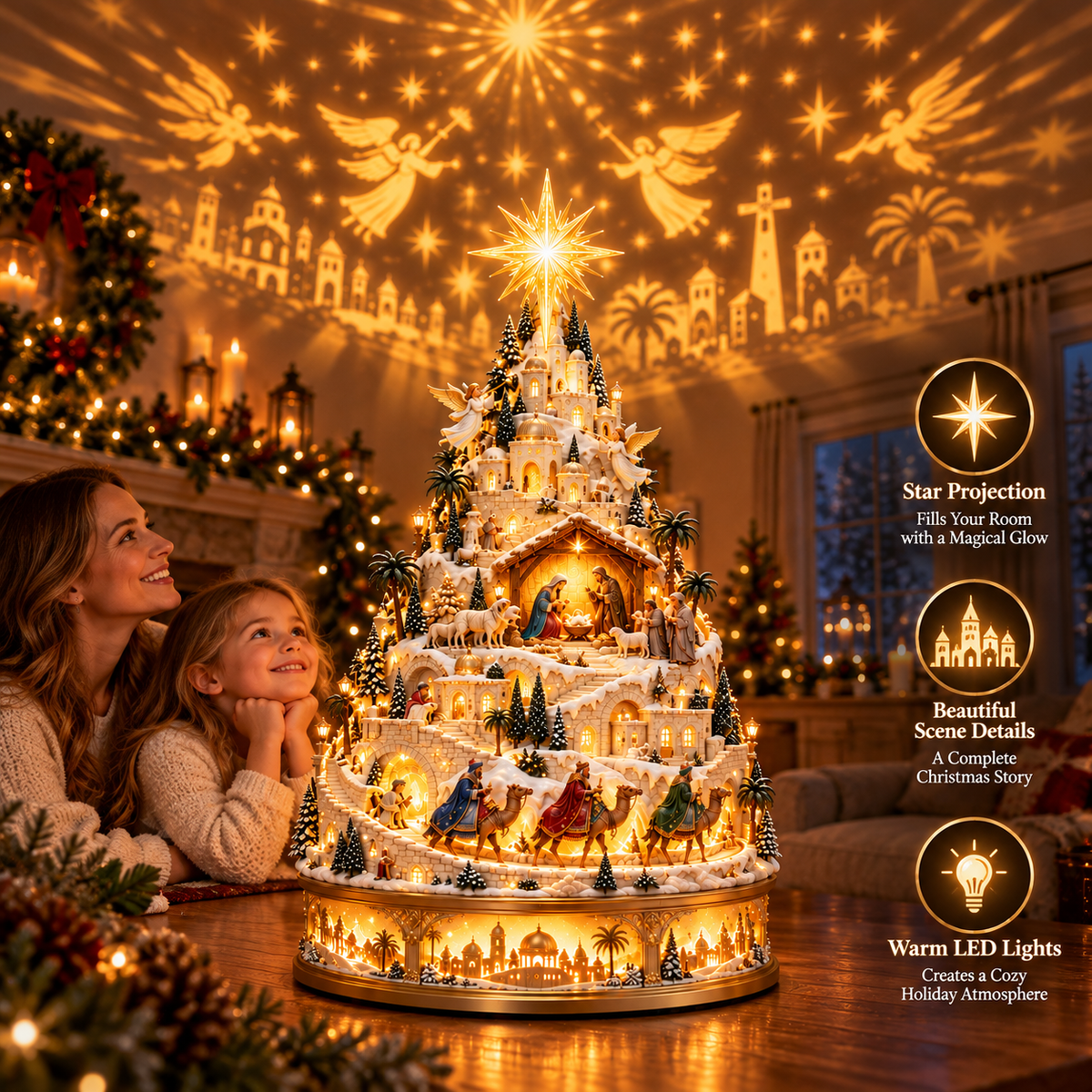 ✝️ Lighted Nativity Christmas Village – Bethlehem Scene with Warm LED Lights