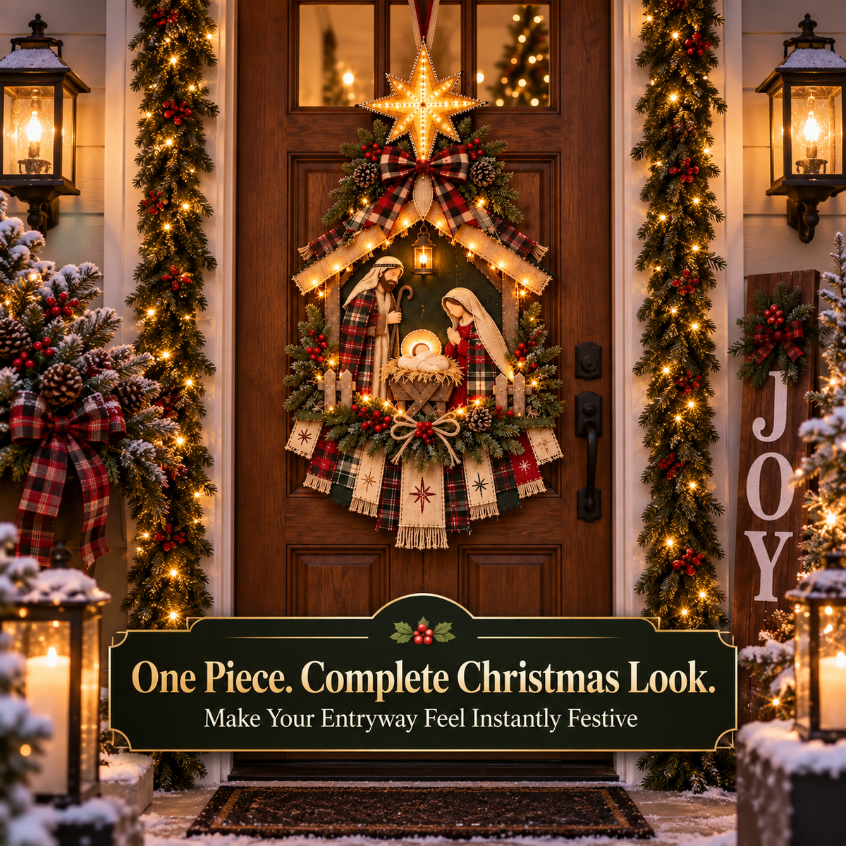 ✝️ Light-Up Christmas Nativity Door Hanger with Radiant Star 🌟