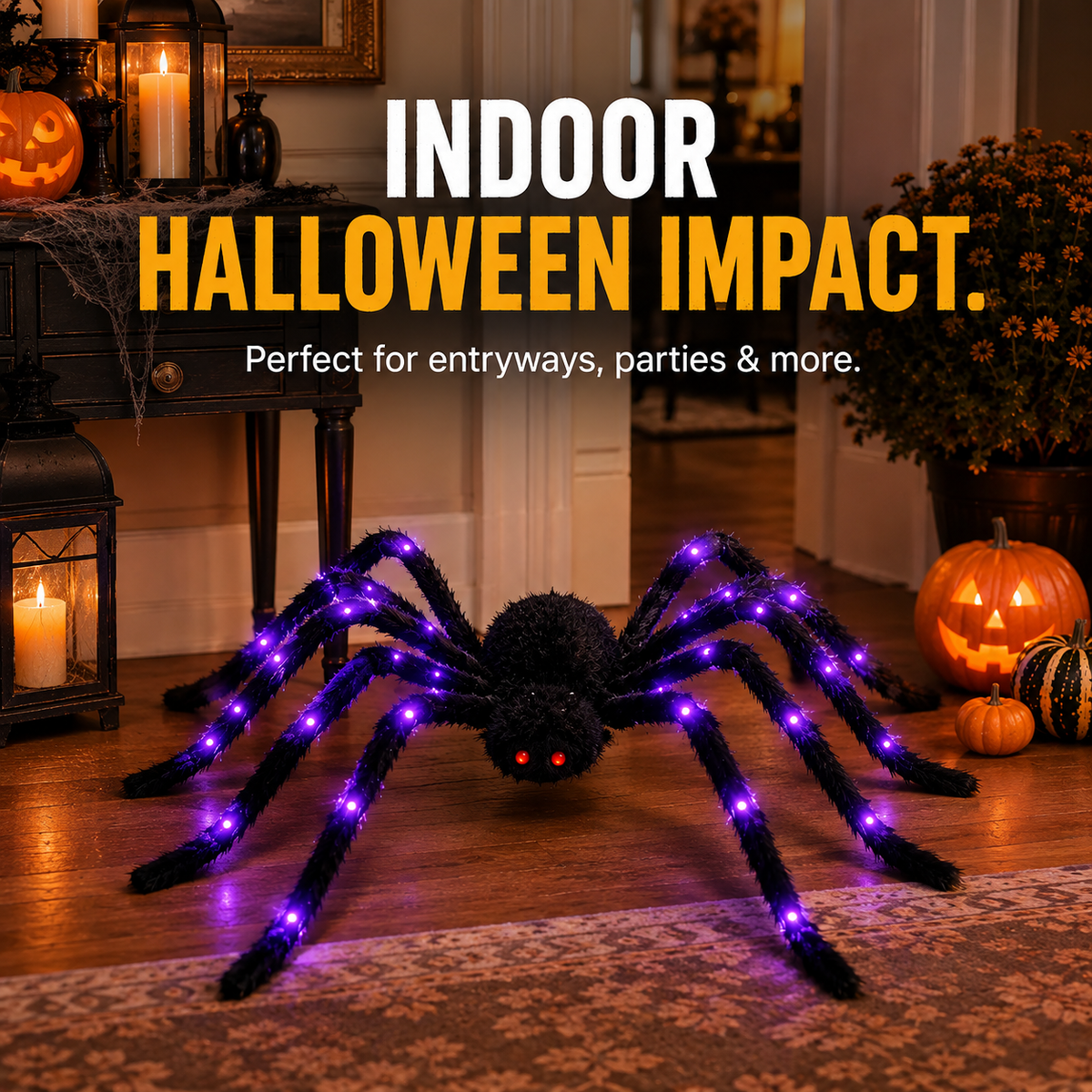 🕷️ Oversized LED Glowing Halloween Giant Plush Spider Prop 🎃
