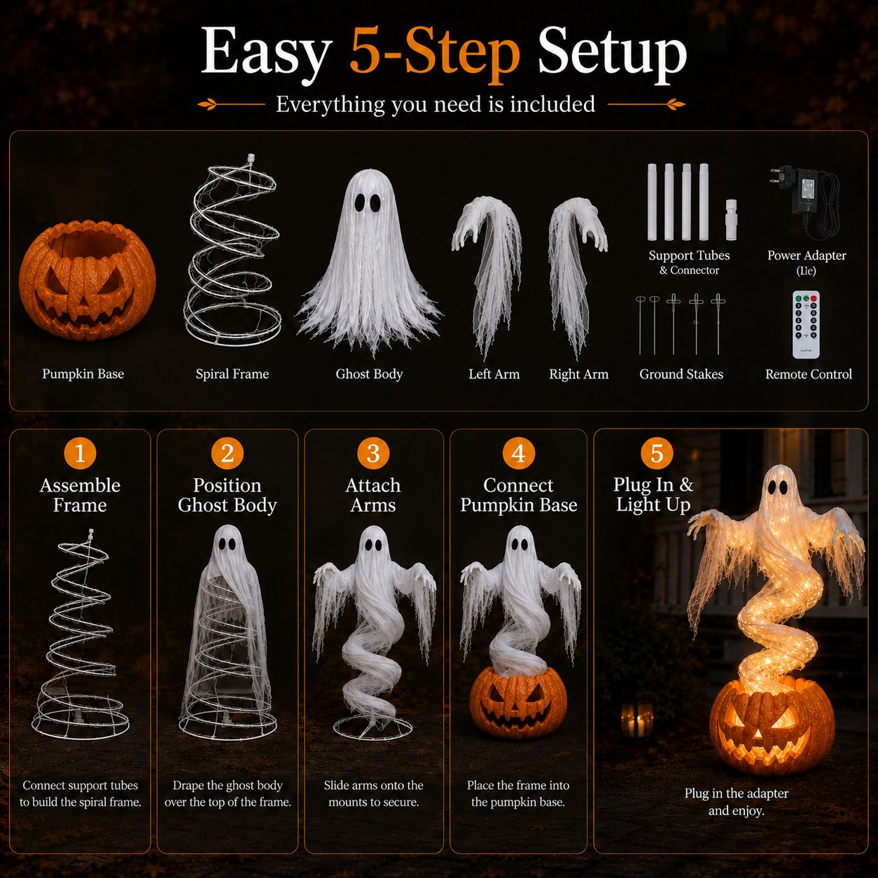 π» Swirling Ghost Pumpkin Yard Lamp β 51in Lighted Halloween Porch Decor π