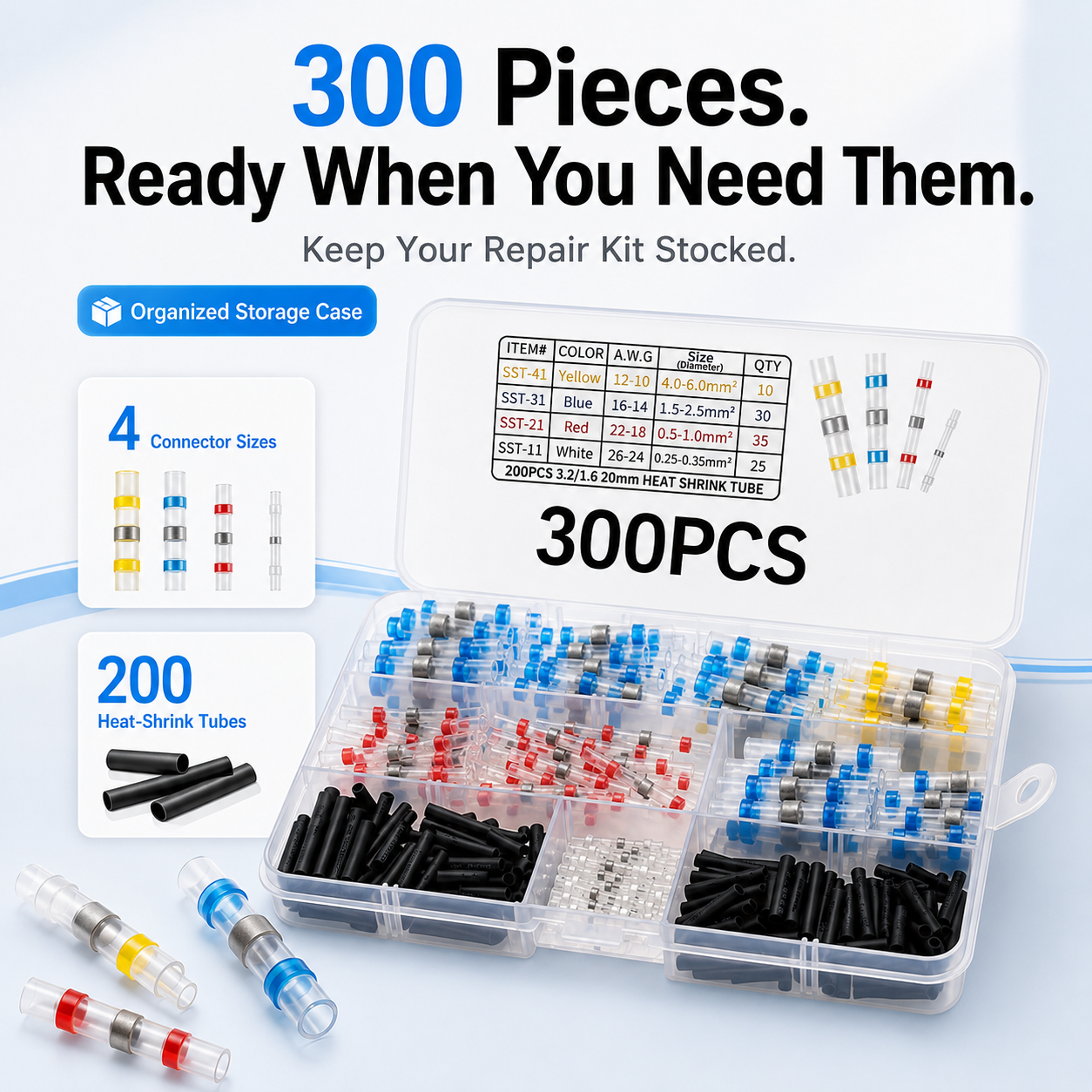 ⚡ 300-Piece Waterproof Solder Seal Wire Connectors Kit 26-10 AWG 💧