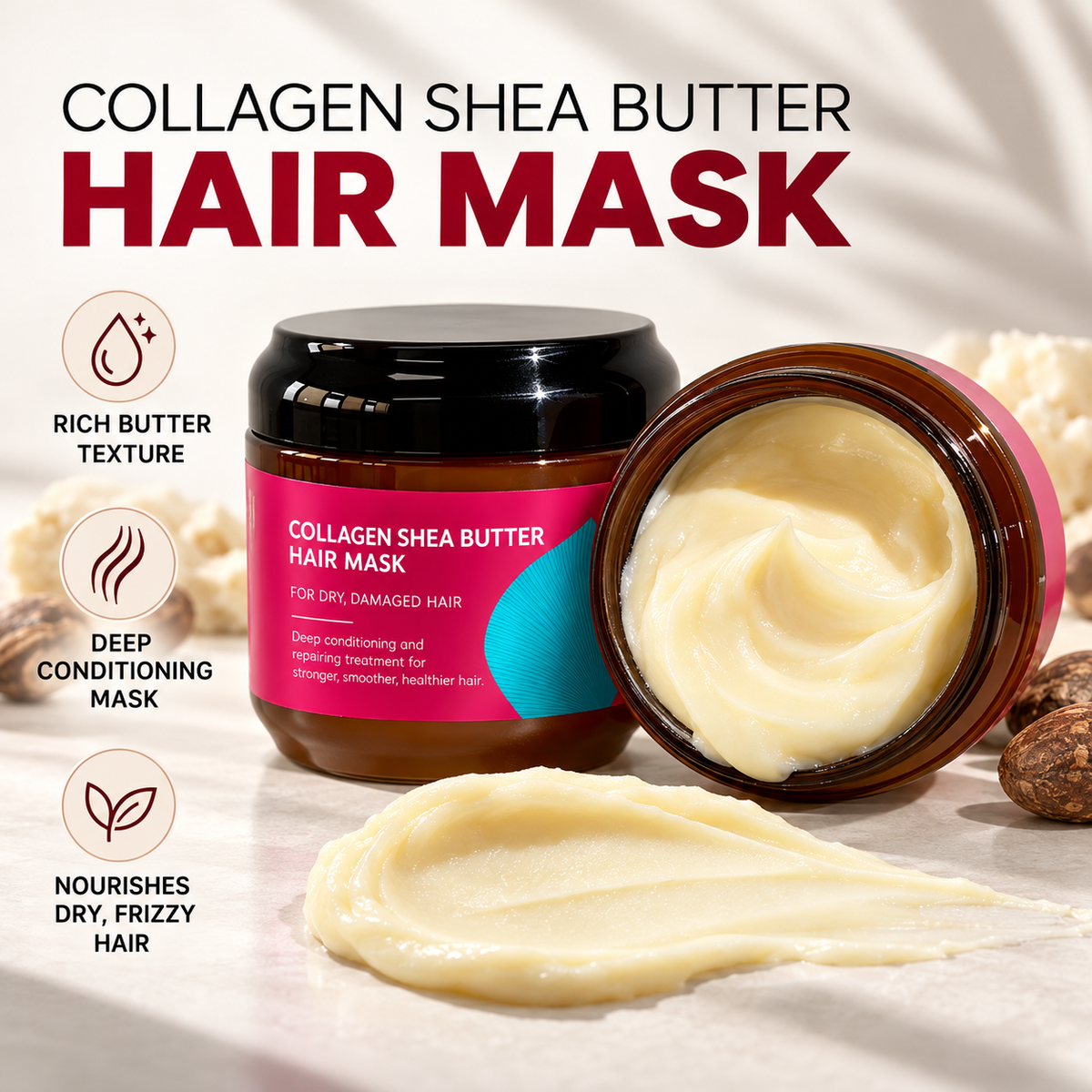 π₯ Collagen Shea Butter Deep Moisture Hair Mask β Smooth, Soften & Revive Dry, Frizzy Hair
