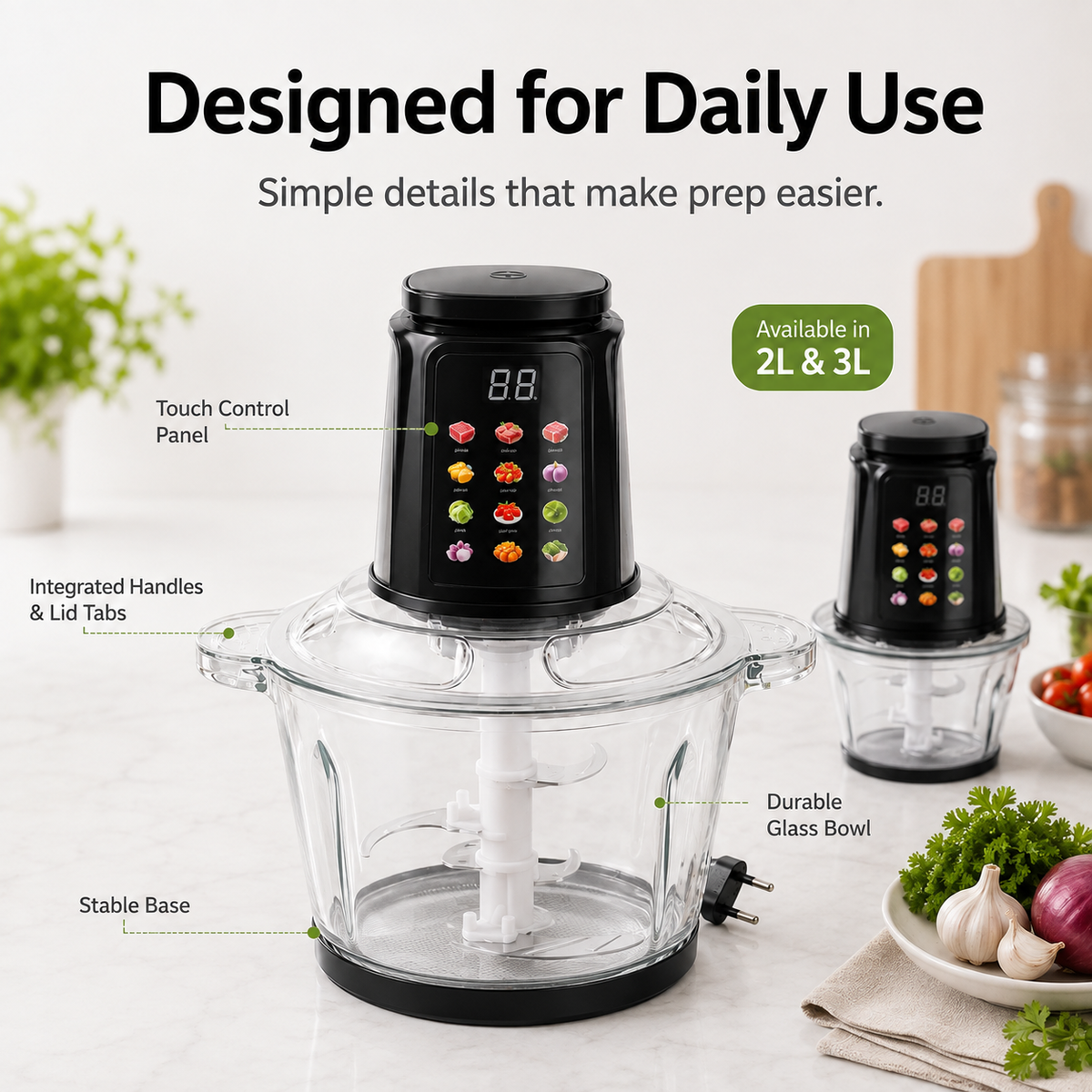 ⚡ Touch-Control Electric Food Processor with Glass Bowl & 6-Layer Blades 🥩