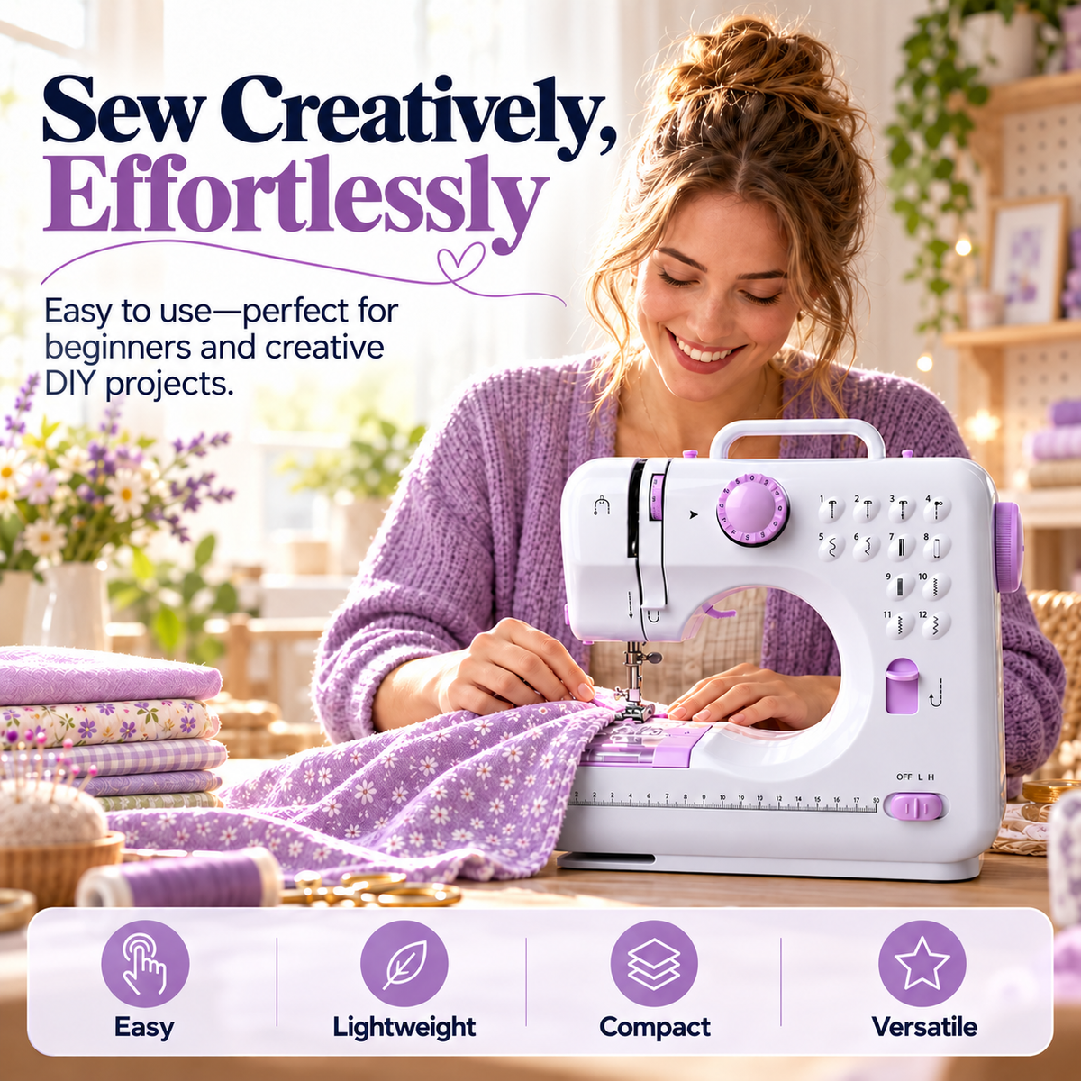 🧵 50% OFF! ✂️ Portable 12-Stitch Electric Household Sewing Machine with Overlock Hem & Speed Control 🧵
