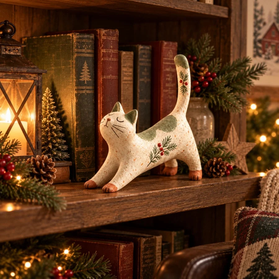 π½π Woodland Christmas Cat Figurine