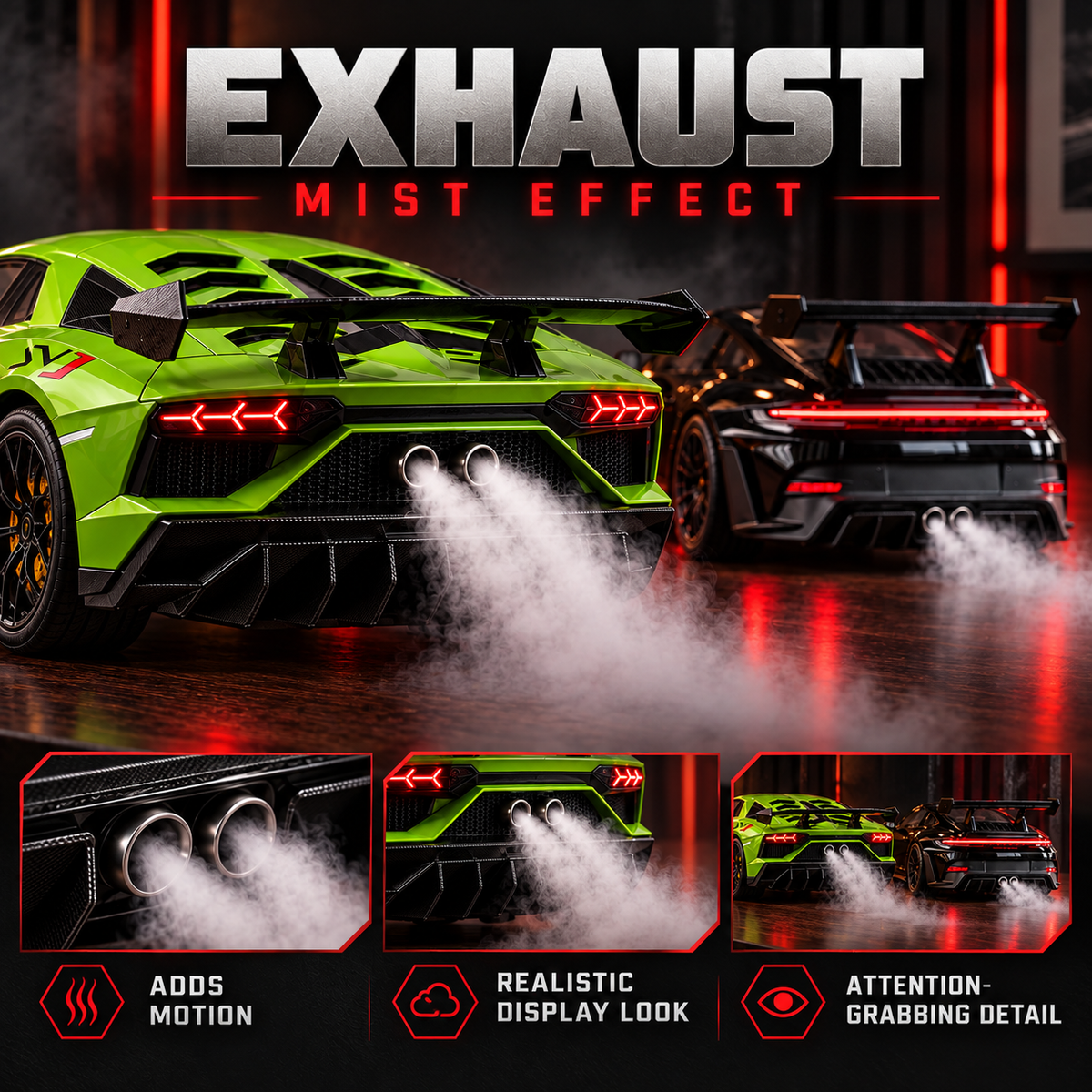 🔥50% OFF🔥🏎️ Track-Inspired Sports Car Display Model – Exhaust Mist Effect Collector Decor!!!