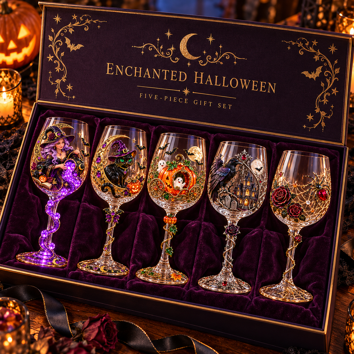 ๐ Halloween Decorative Wine Glass Collection | 5 Spooky Designs