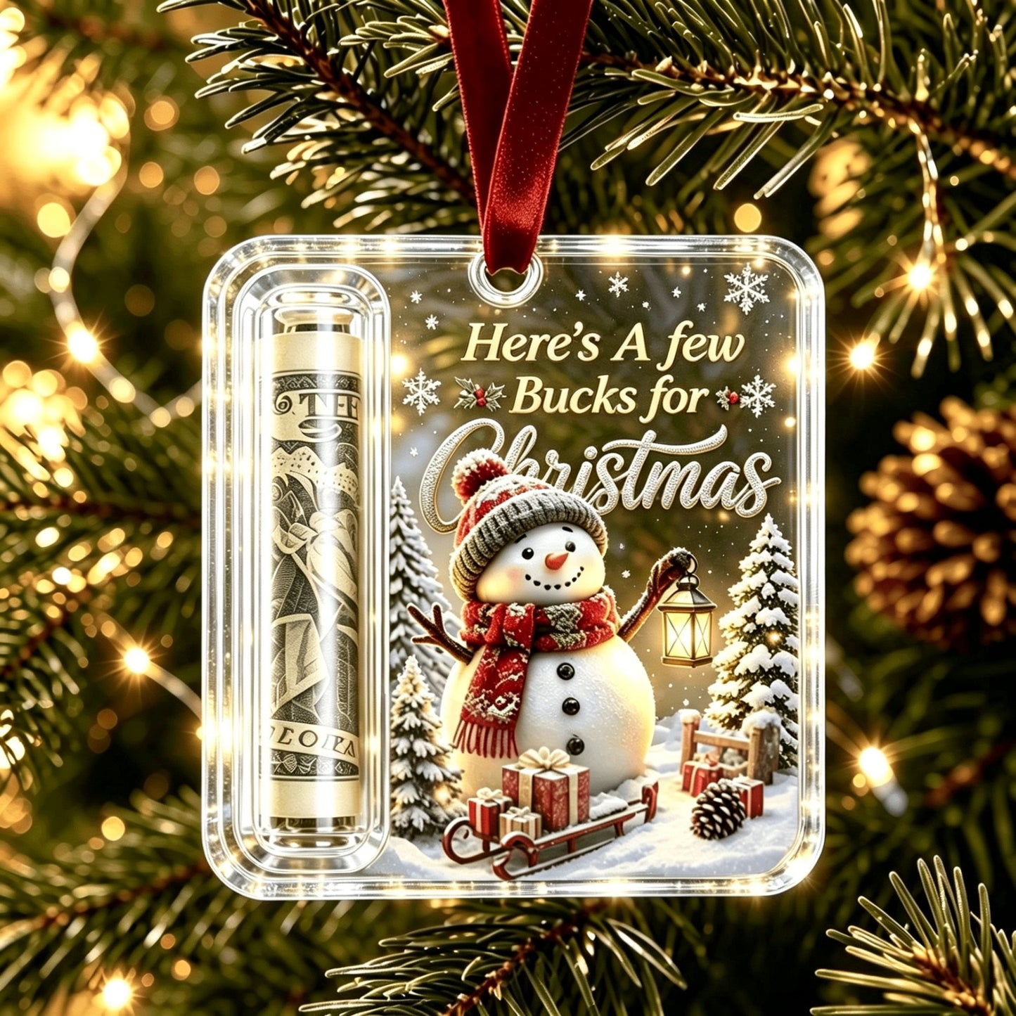 🎄 Christmas Cash Holder Acrylic Ornament – Tree Hanging Money Gift Keepsake ✨