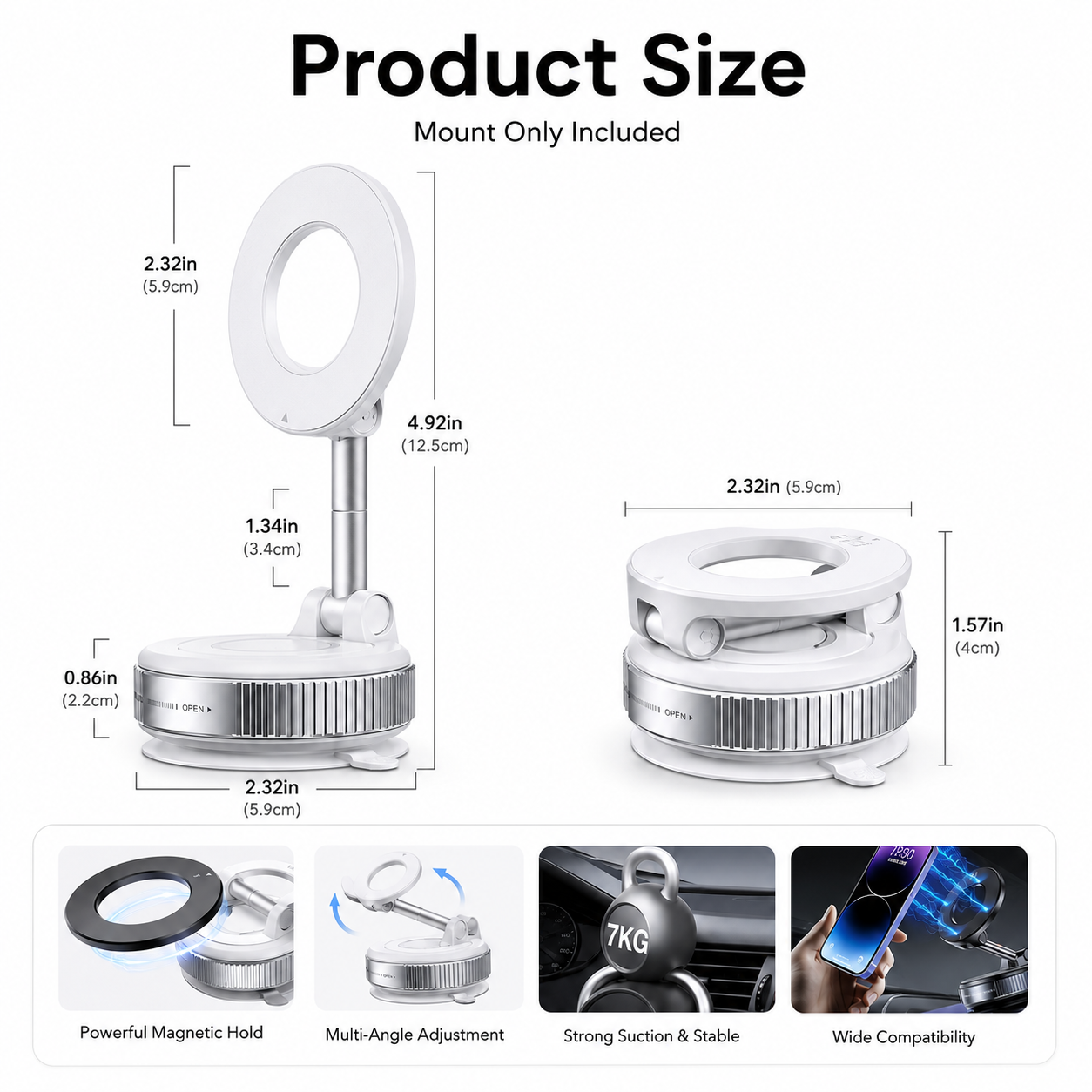 📱 360° Adjustable MagSafe Car Phone Holder for Dashboard & Smooth Surfaces