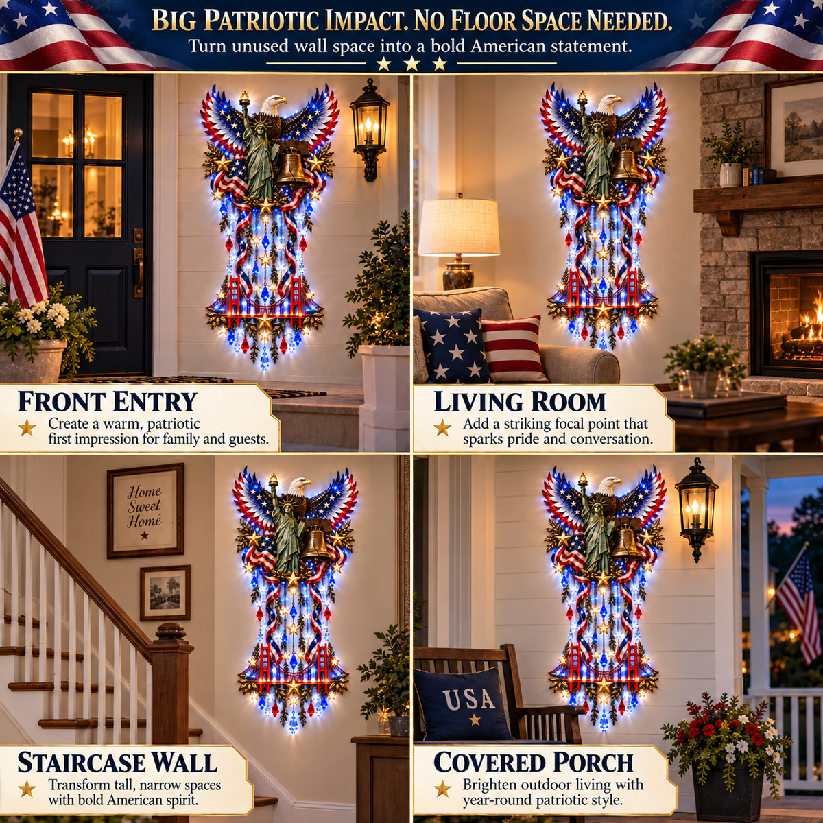 πΊπΈ American Pride LED Cascade Wall Light β Eagle, Liberty & Stars β¨