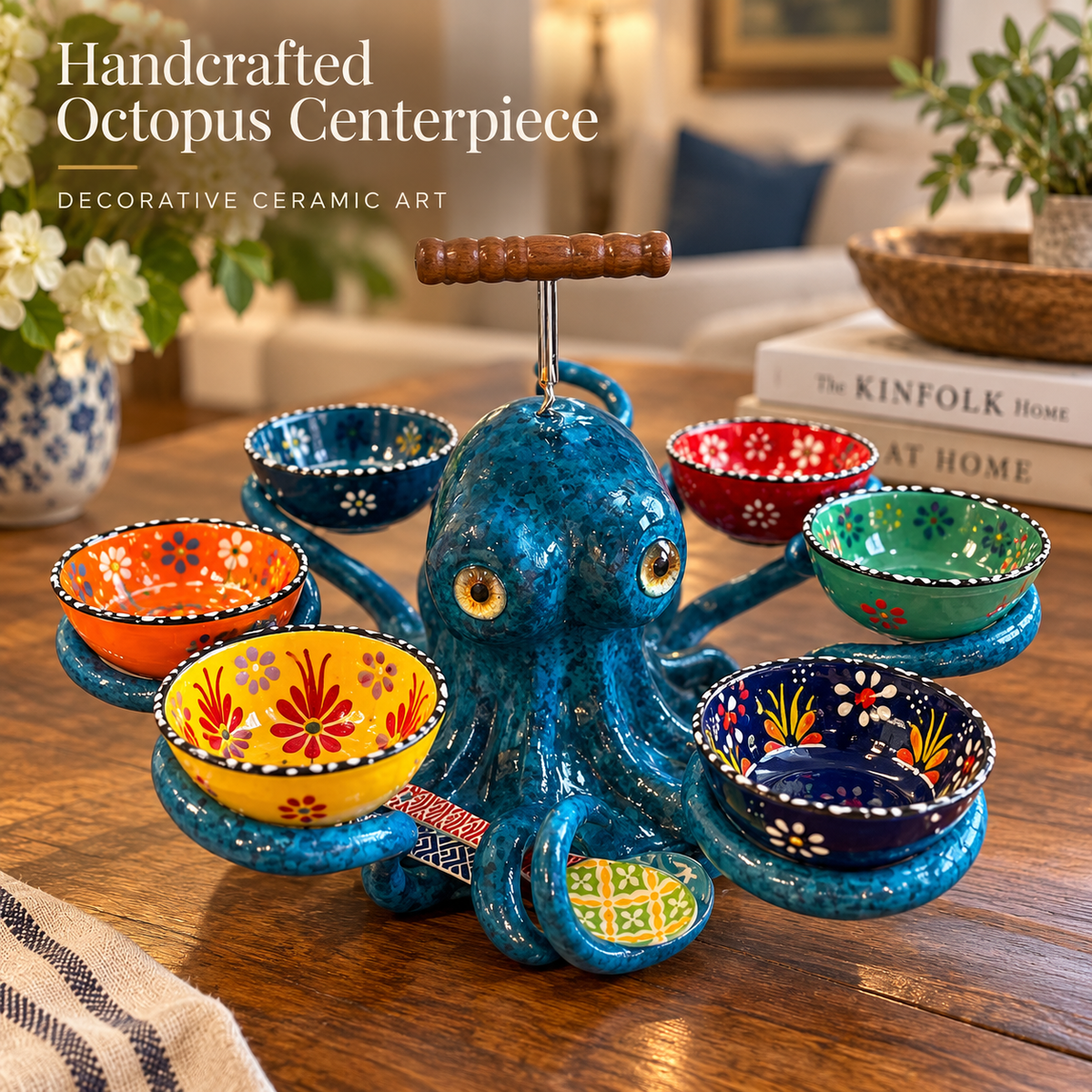 π Handcrafted Octopus Decor with 6 Mini Dishes