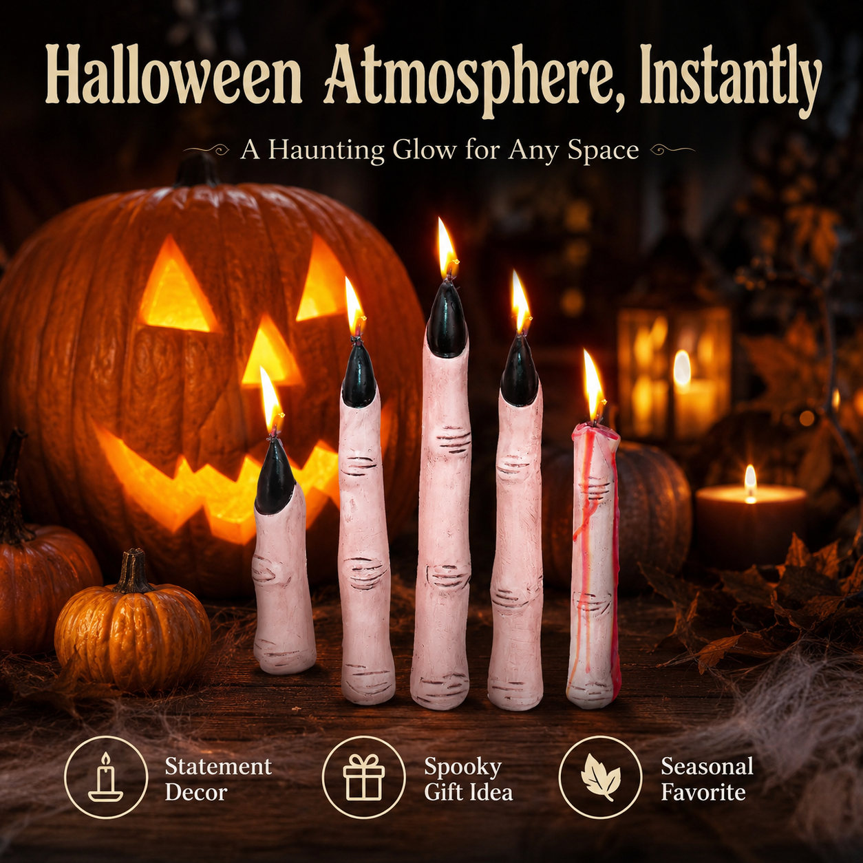 π―οΈ Creepy Finger Candles 5-Piece Set β Halloween Table Decor & Spooky Party Accent π