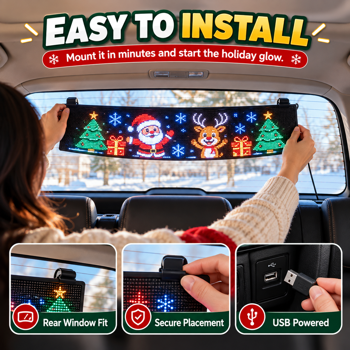 π Animated Christmas LED Rear Window Panel β App Controlled Car Display