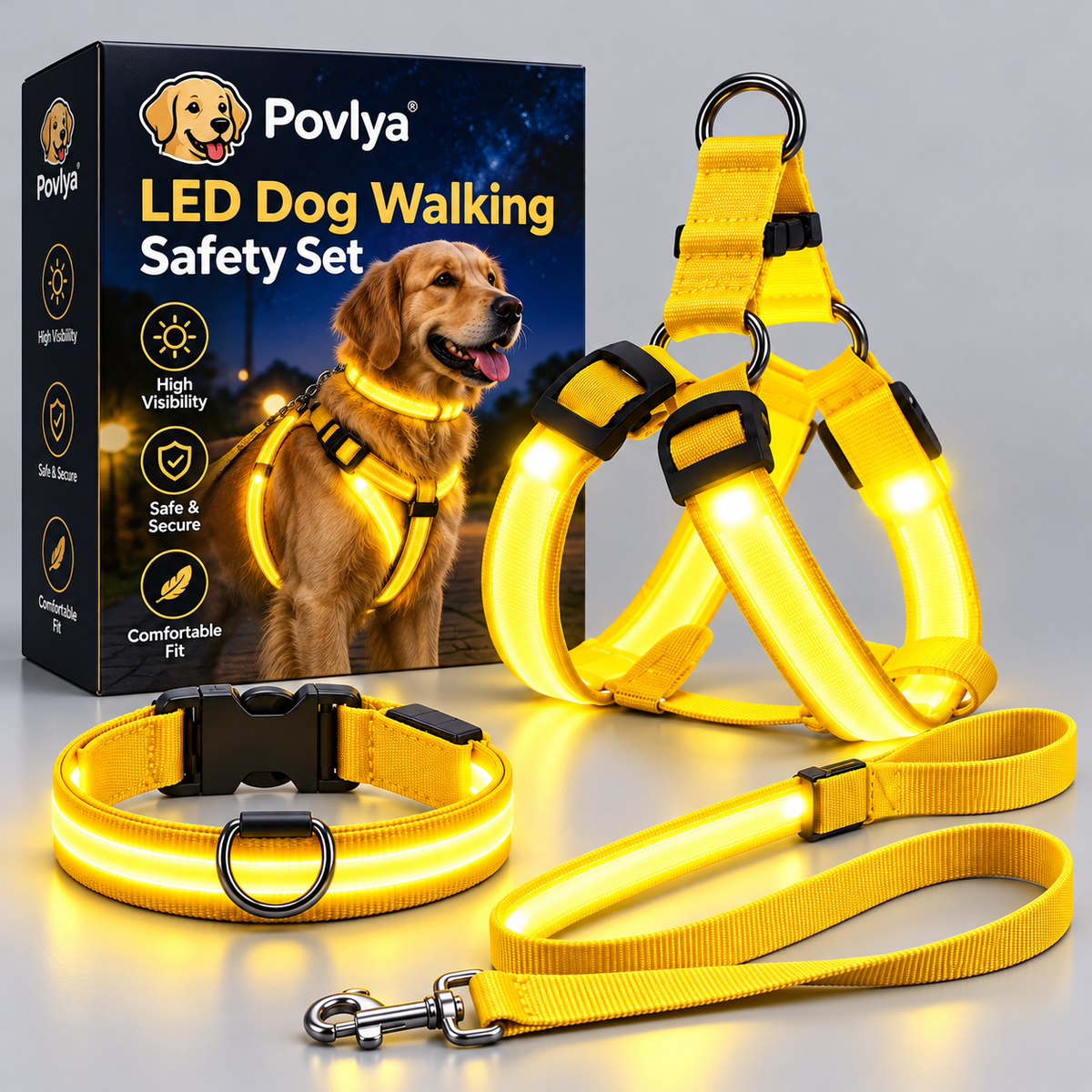 🐕 LED Light-Up Dog Harness & Leash Set - Night Safety Walking Gear ✨