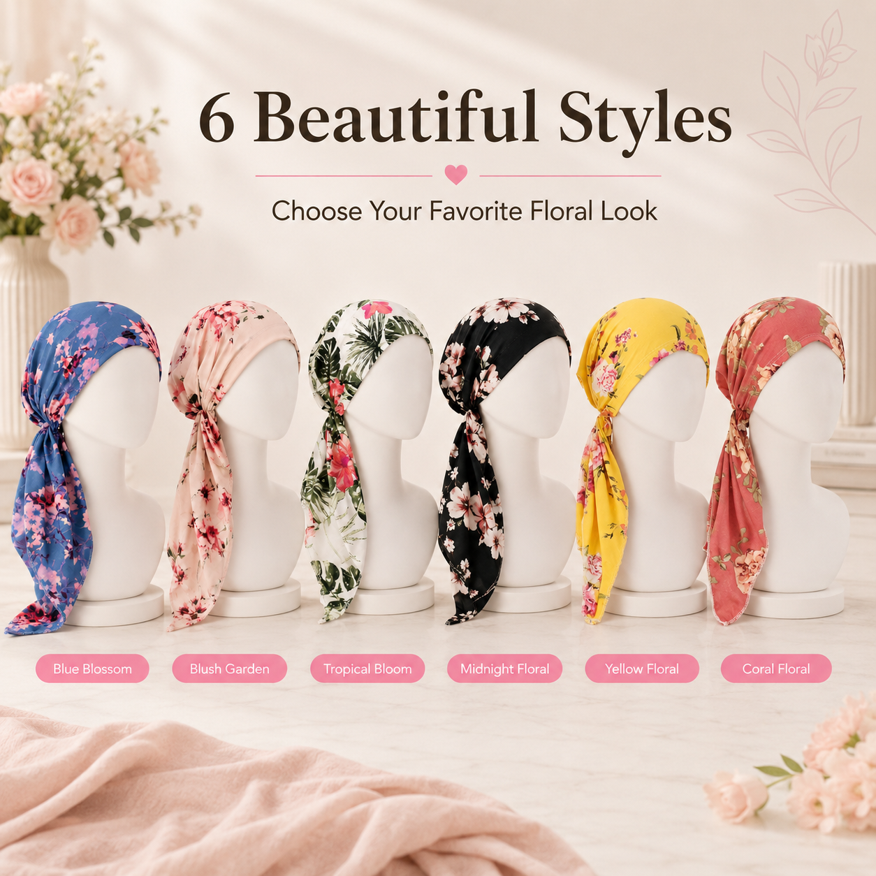 ✨ Women's Floral Print Pre-Tied Head Scarf Turban – Soft, Elastic, Versatile 🌸