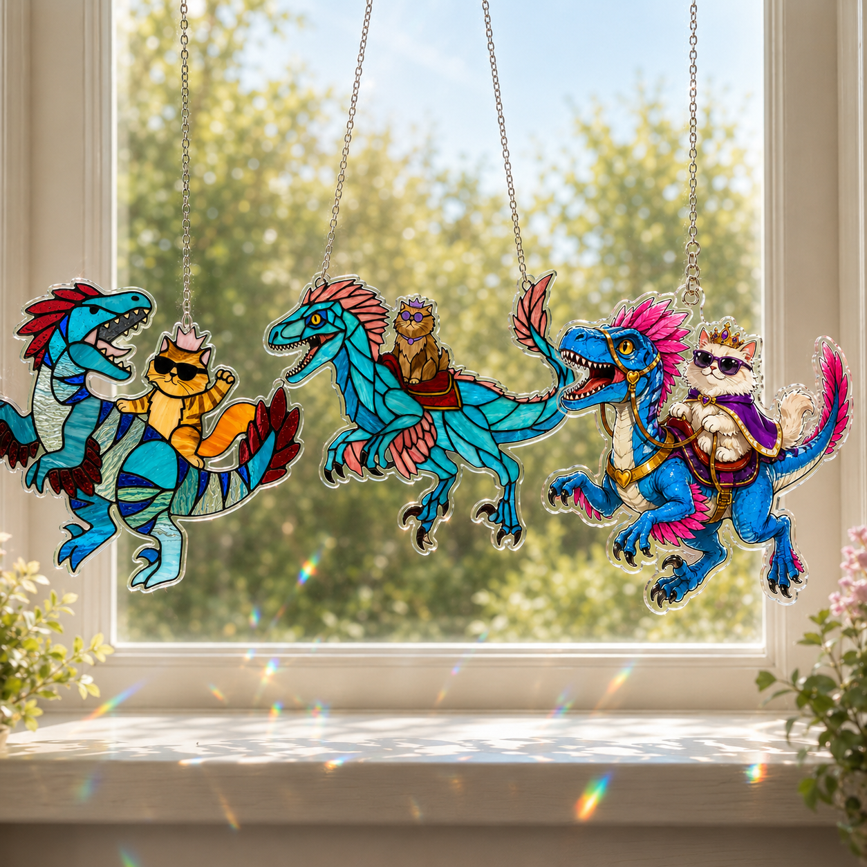 π Princess Cat & Dino Acrylic Suncatcher β Turn Sunlight Into Magic β¨