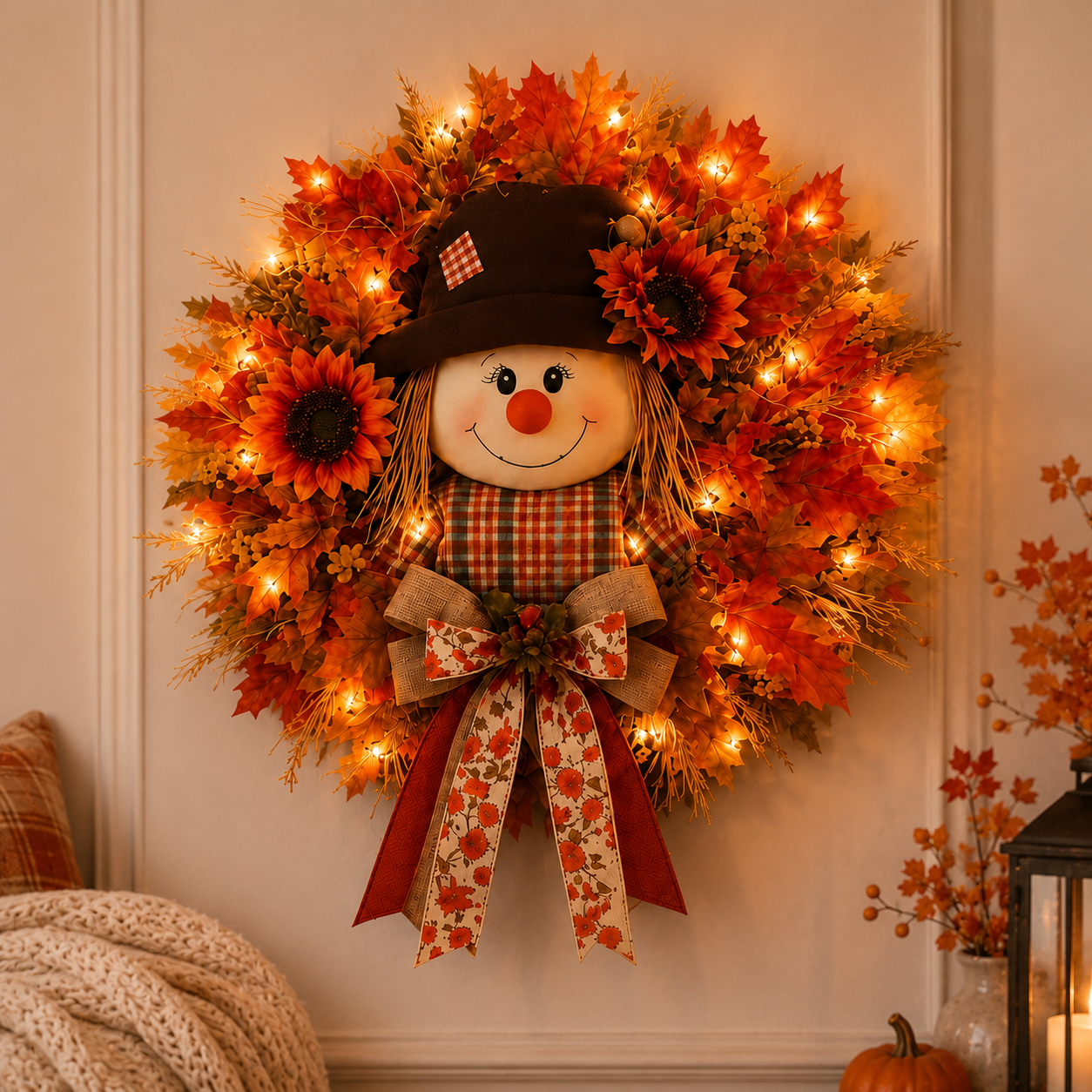 π₯π Fall Favorite β Lighted Scarecrow Front Door Wreath