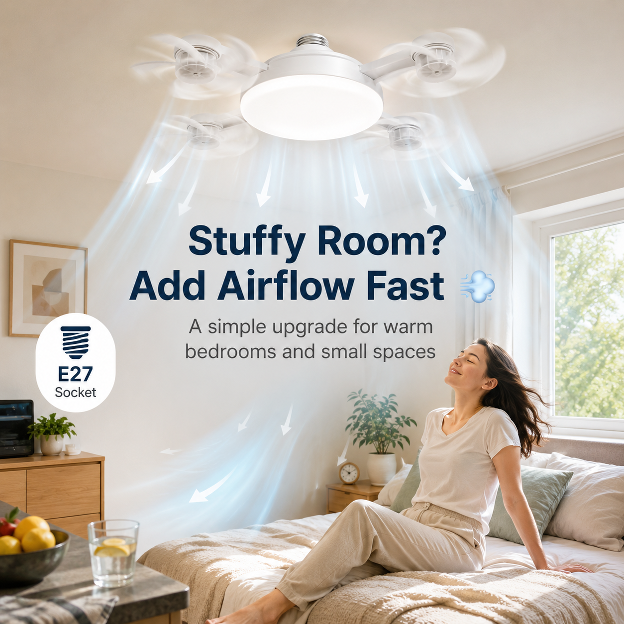 π₯π‘ E27 Socket Ceiling Fan Light β 2-in-1 LED Fan Bulb with Remote Control for Bedroom, Kitchen & Home Cooling