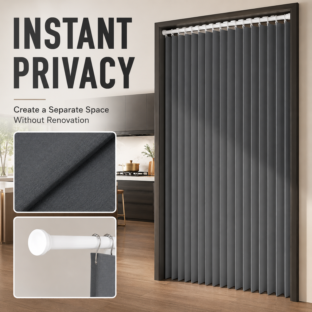 🚪 No-Drill Pleated Accordion Door Curtain with Tension Rod