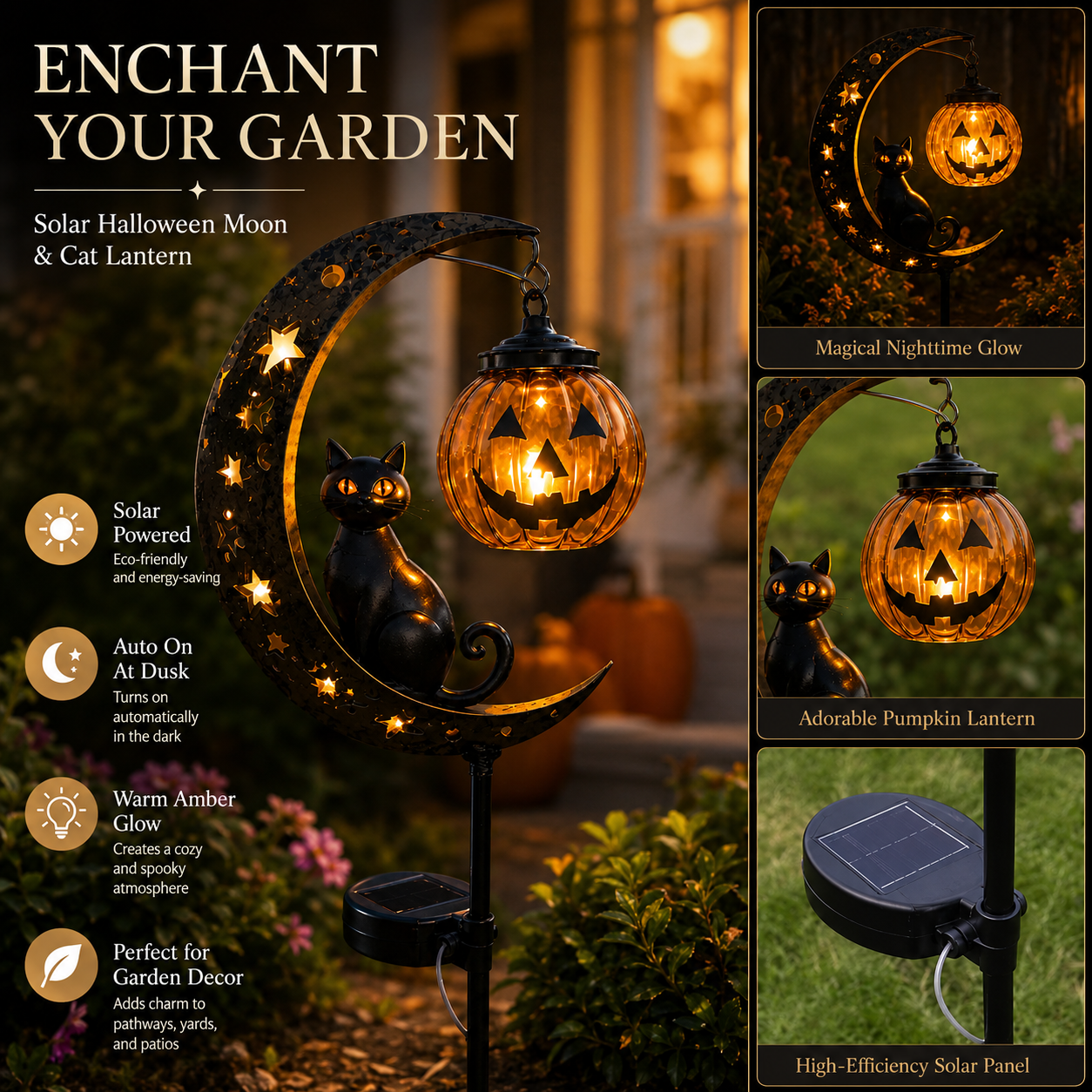 π Pumpkin Moon Solar Garden Stake Light | Halloween Yard Decor